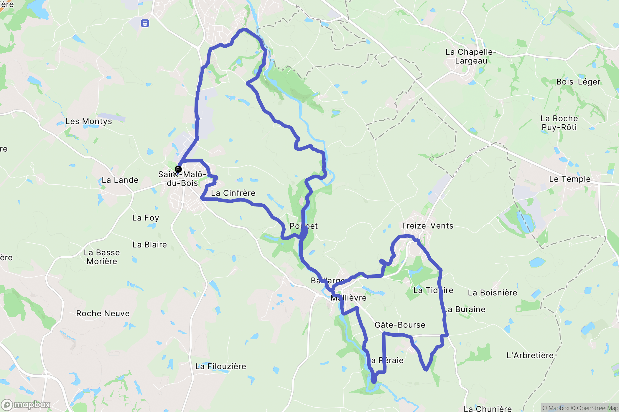 Saint-Malô-du-Bois : carte du parcours de randonnée - France
