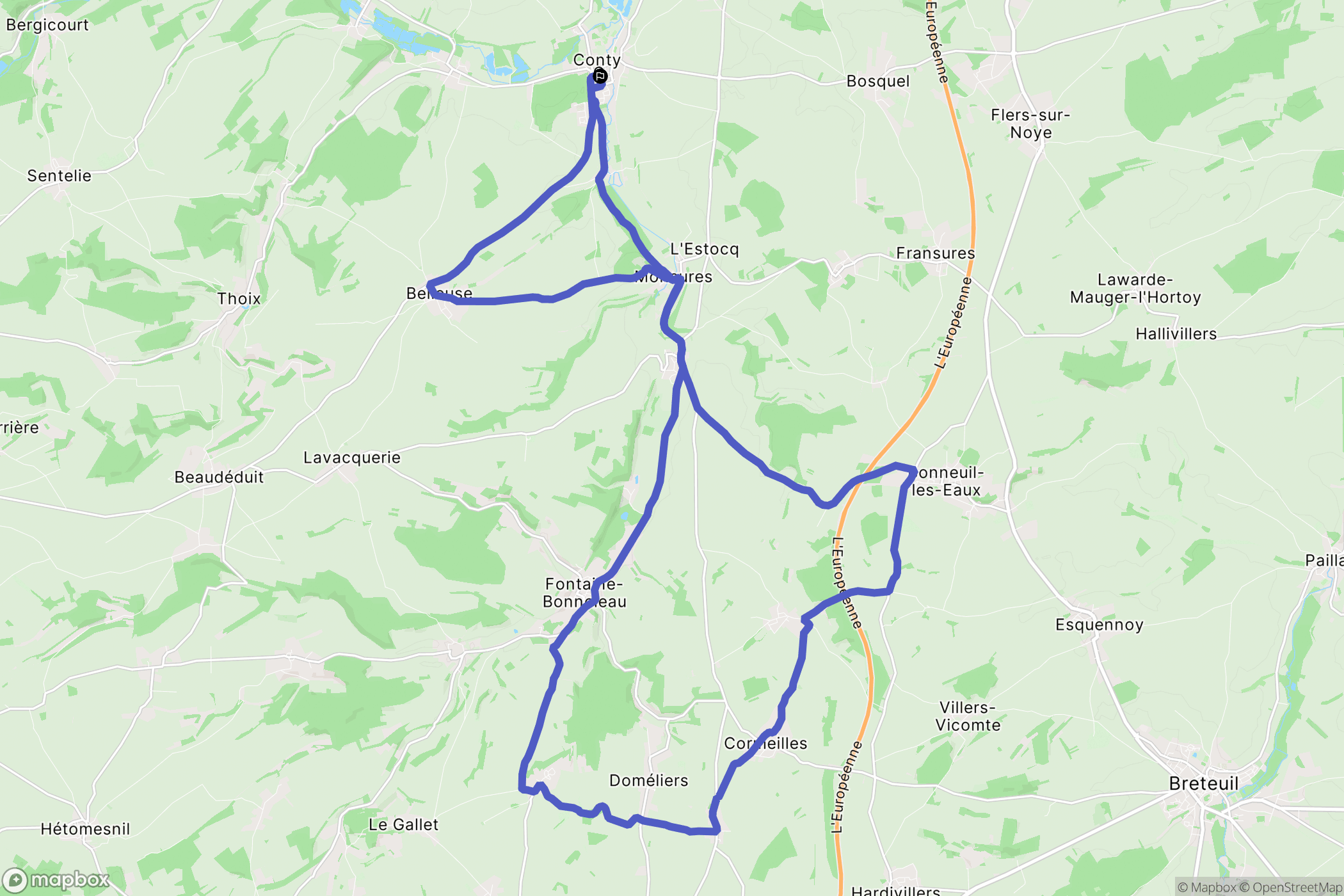 Conty : carte du parcours de randonnée - France