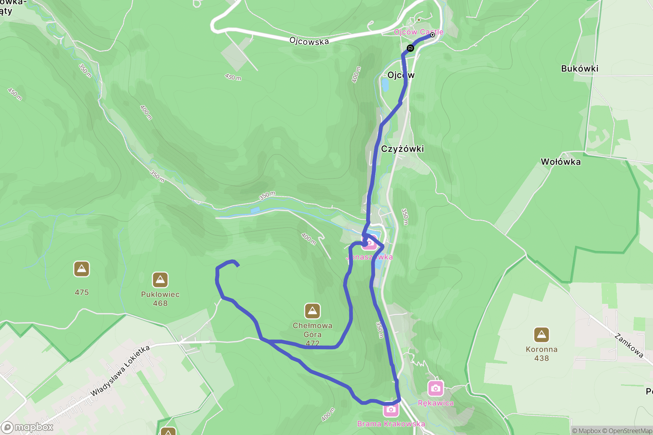 Ojców: mapa trasy - Poland