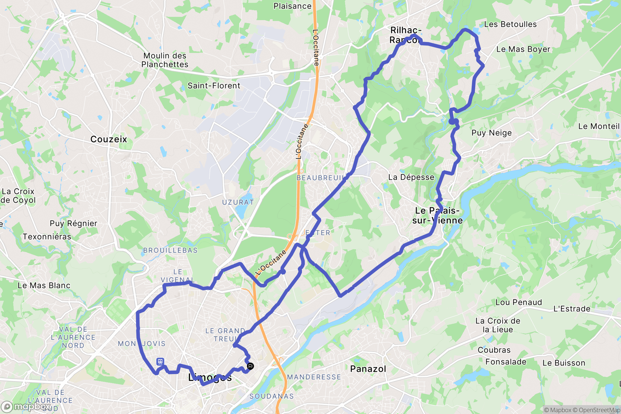 Limoges : carte du parcours de randonnée - France