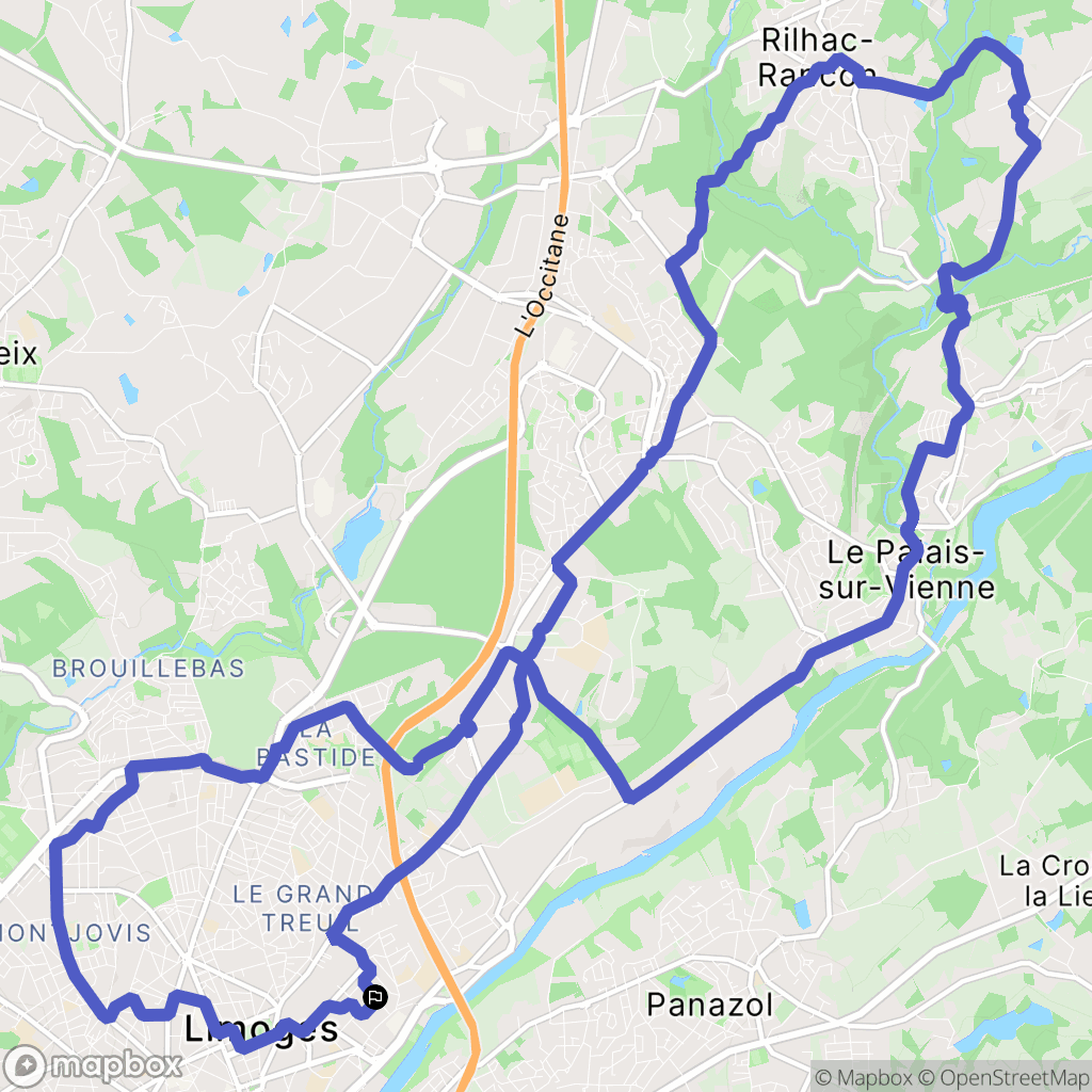 Limoges : carte du parcours de randonnée - France