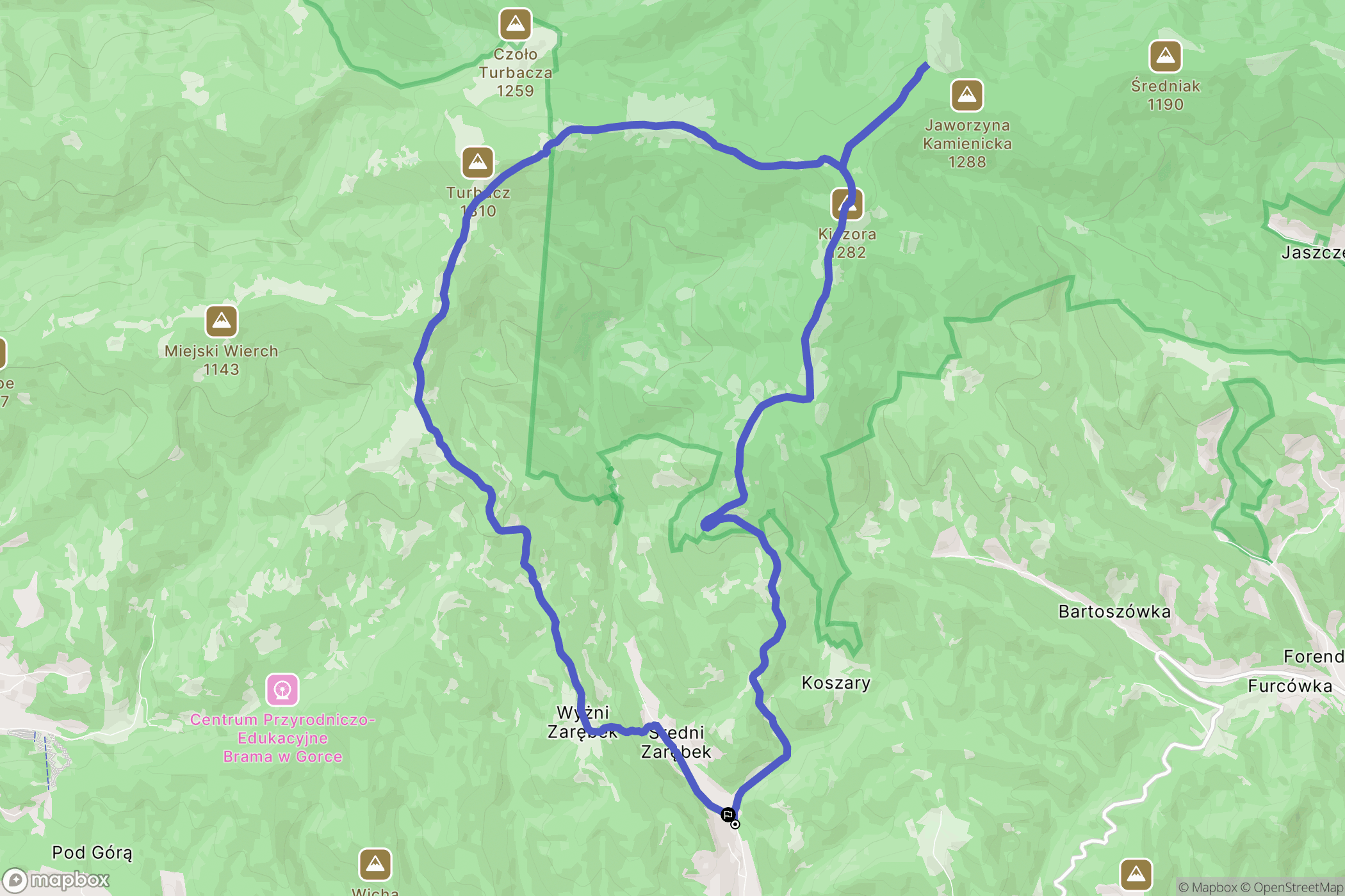 Łopuszna: mapa trasy - Poland
