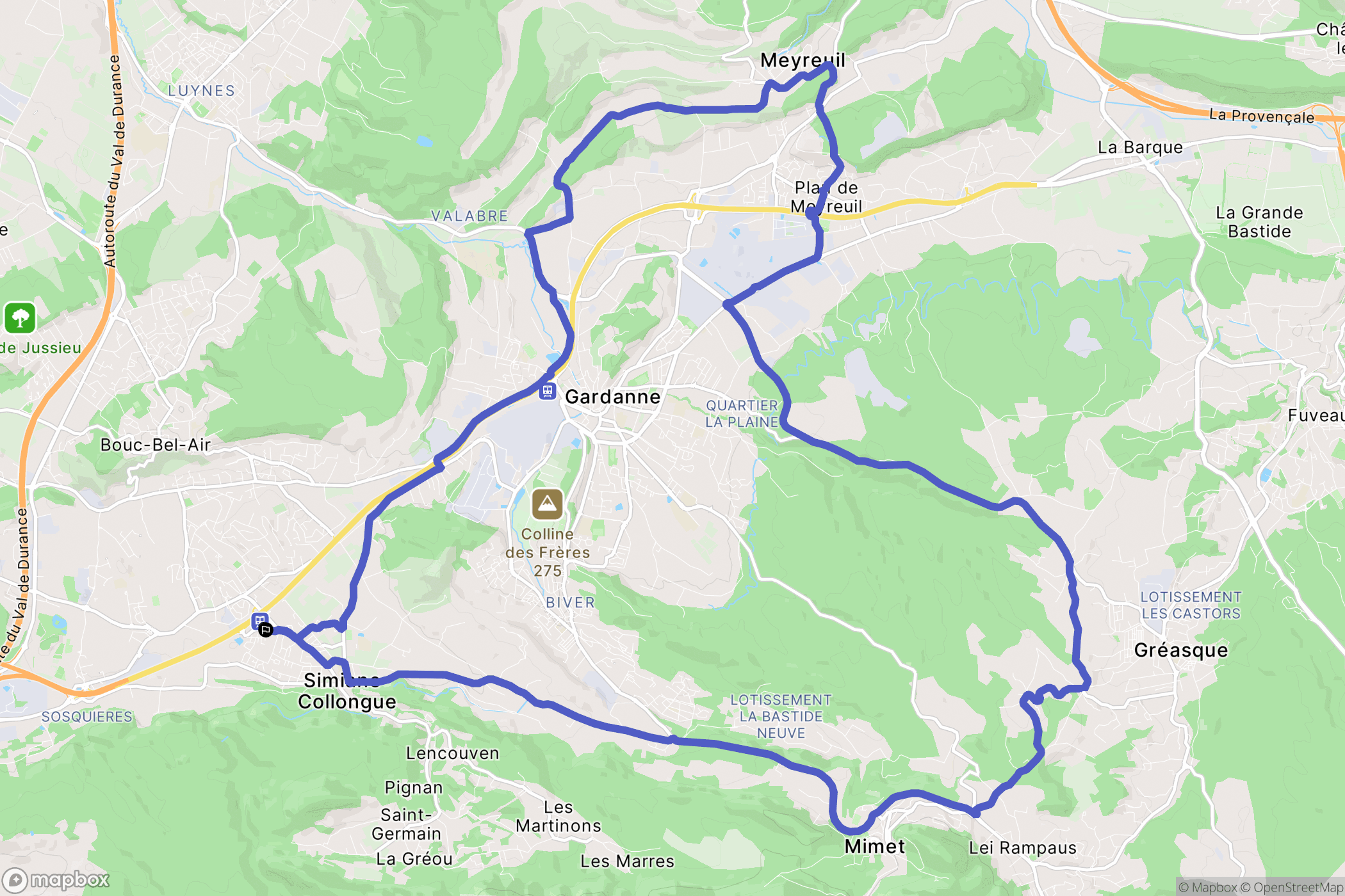 Simiane-Collongue : carte du parcours de randonnée - France