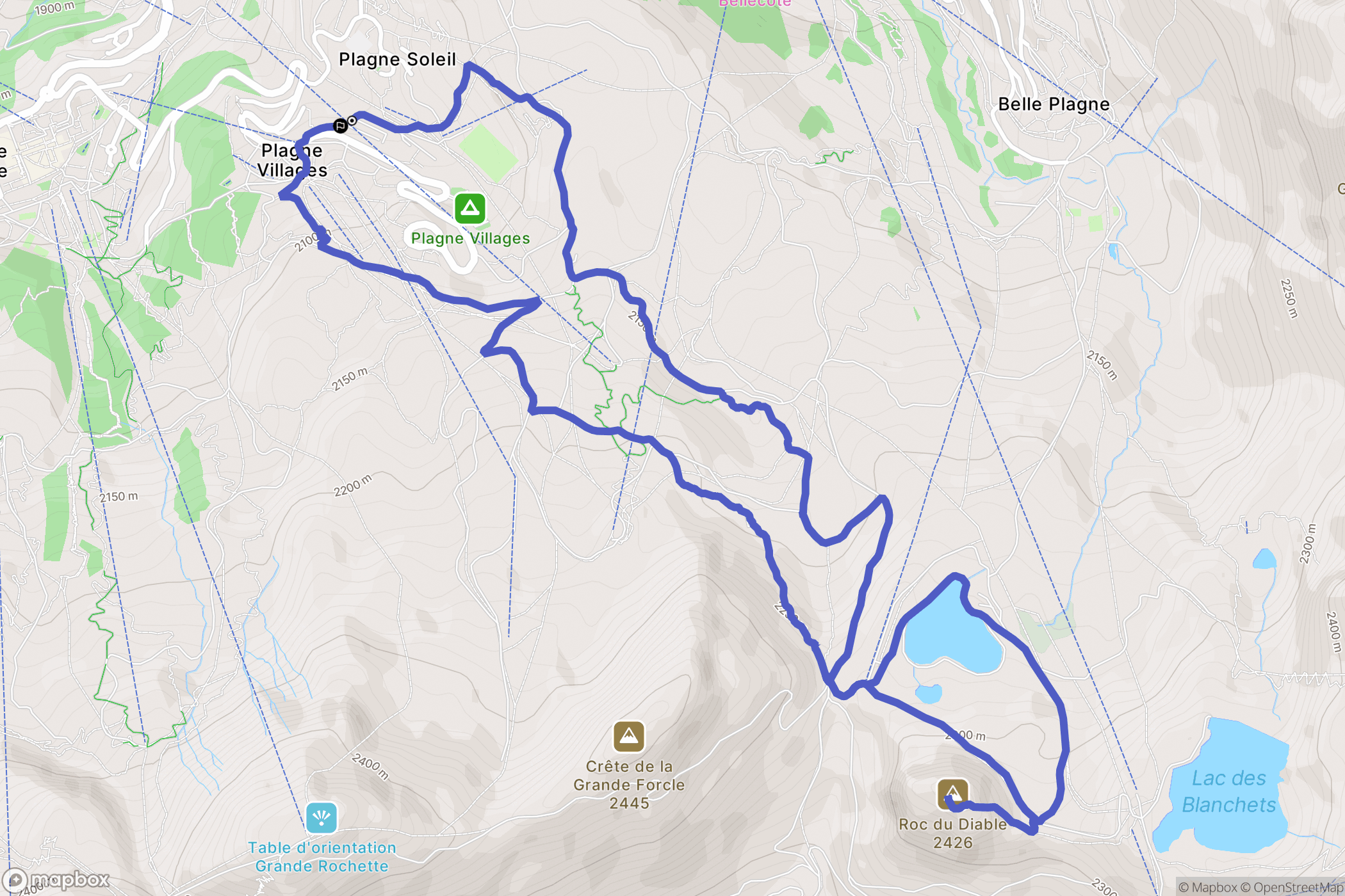 La Plagne-Tarentaise : carte du parcours de randonnée - France