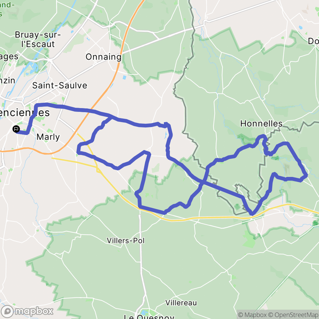 Valenciennes : carte du parcours de randonnée - France