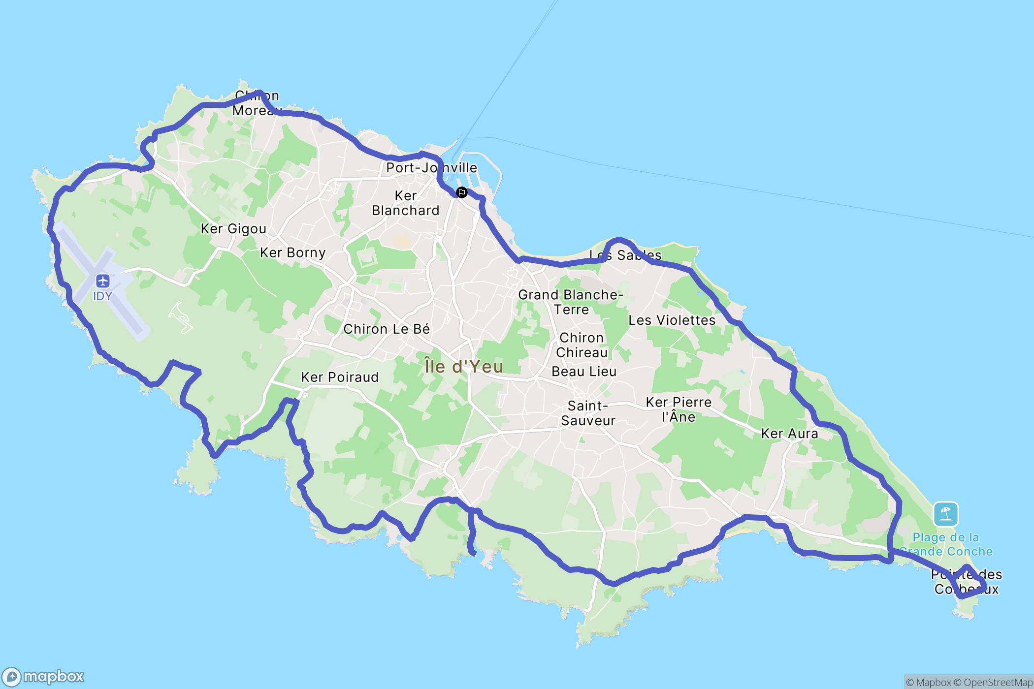 L'Île-d'Yeu : carte du parcours de randonnée - France