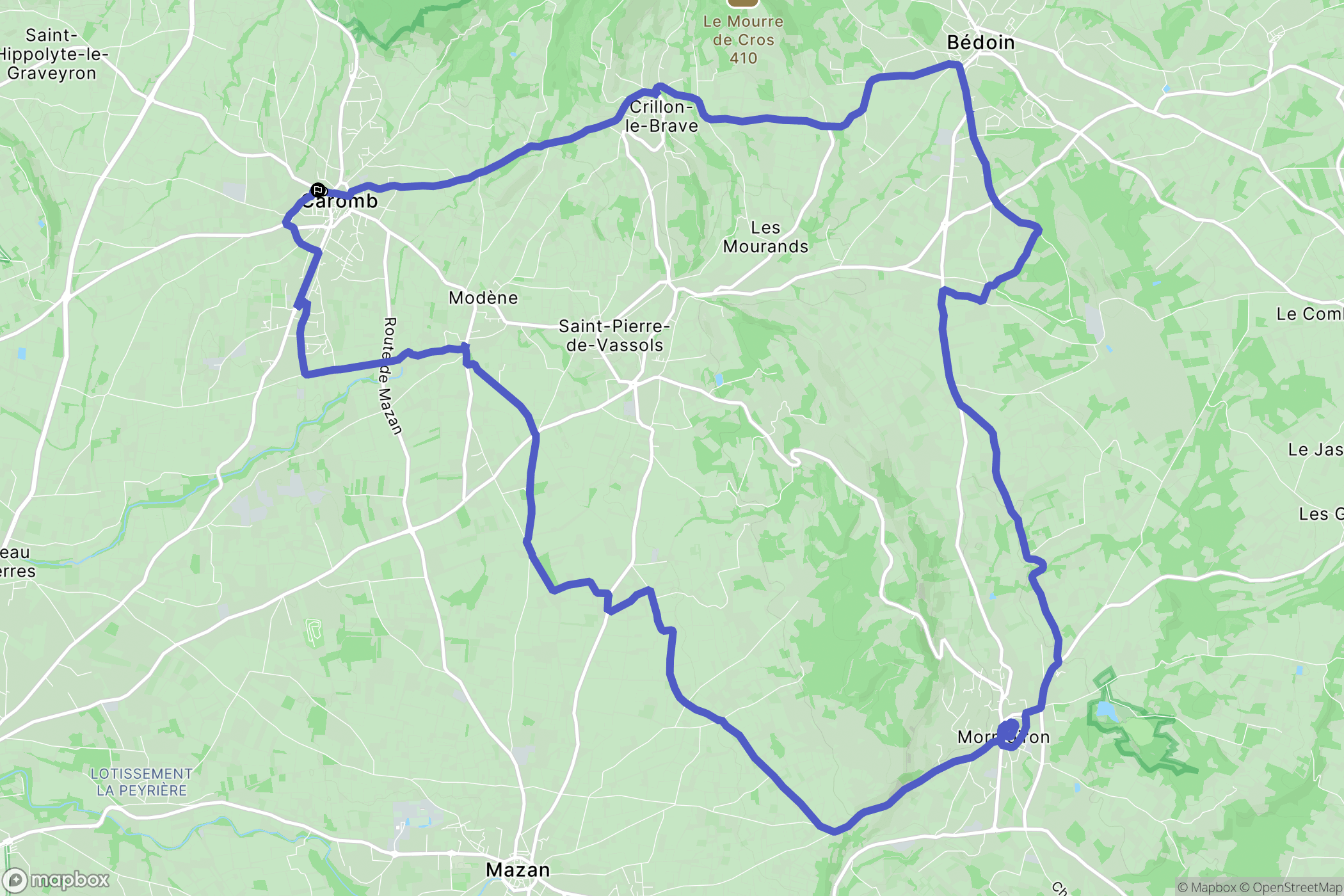 Caromb : carte du parcours de randonnée - France