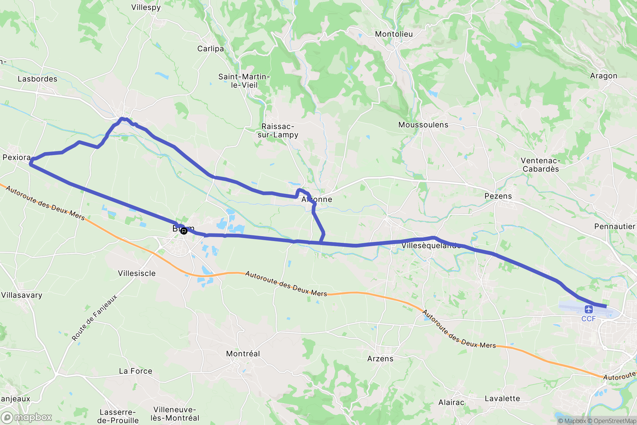 Bram : carte du parcours de randonnée - France
