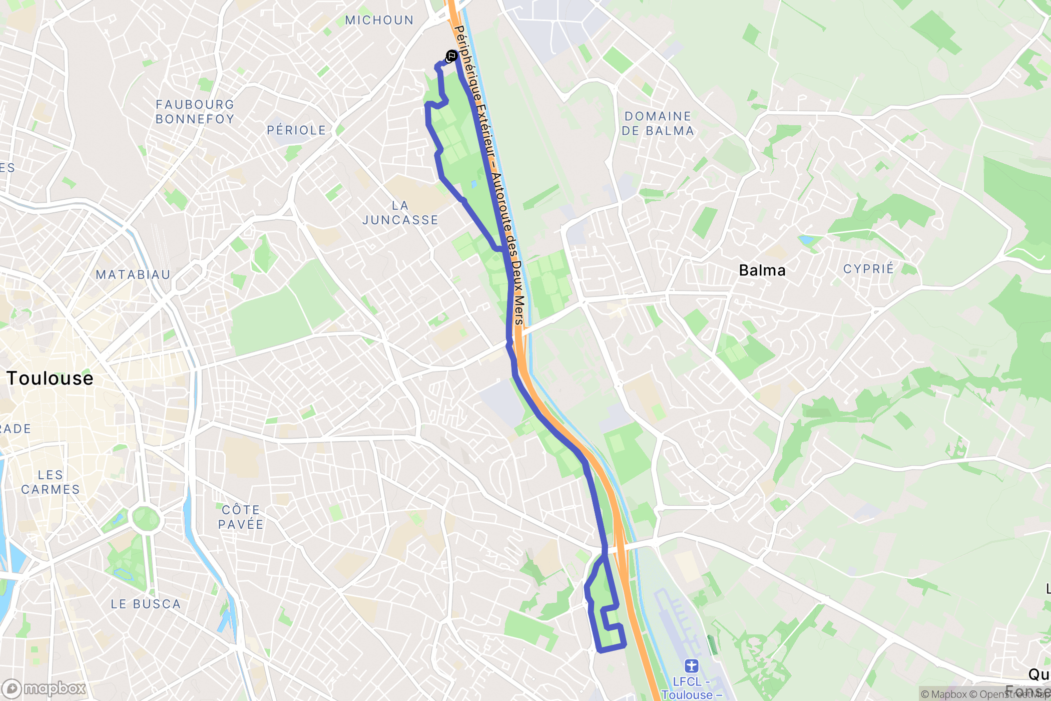 Toulouse : carte du parcours de randonnée - France