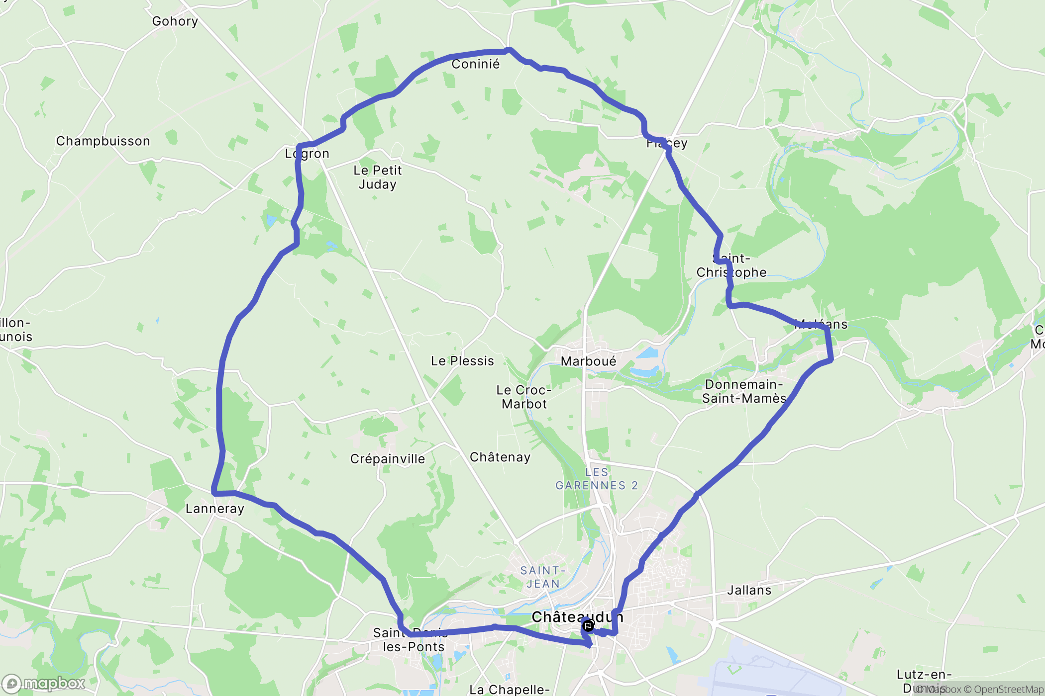 Châteaudun : carte du parcours de randonnée - France