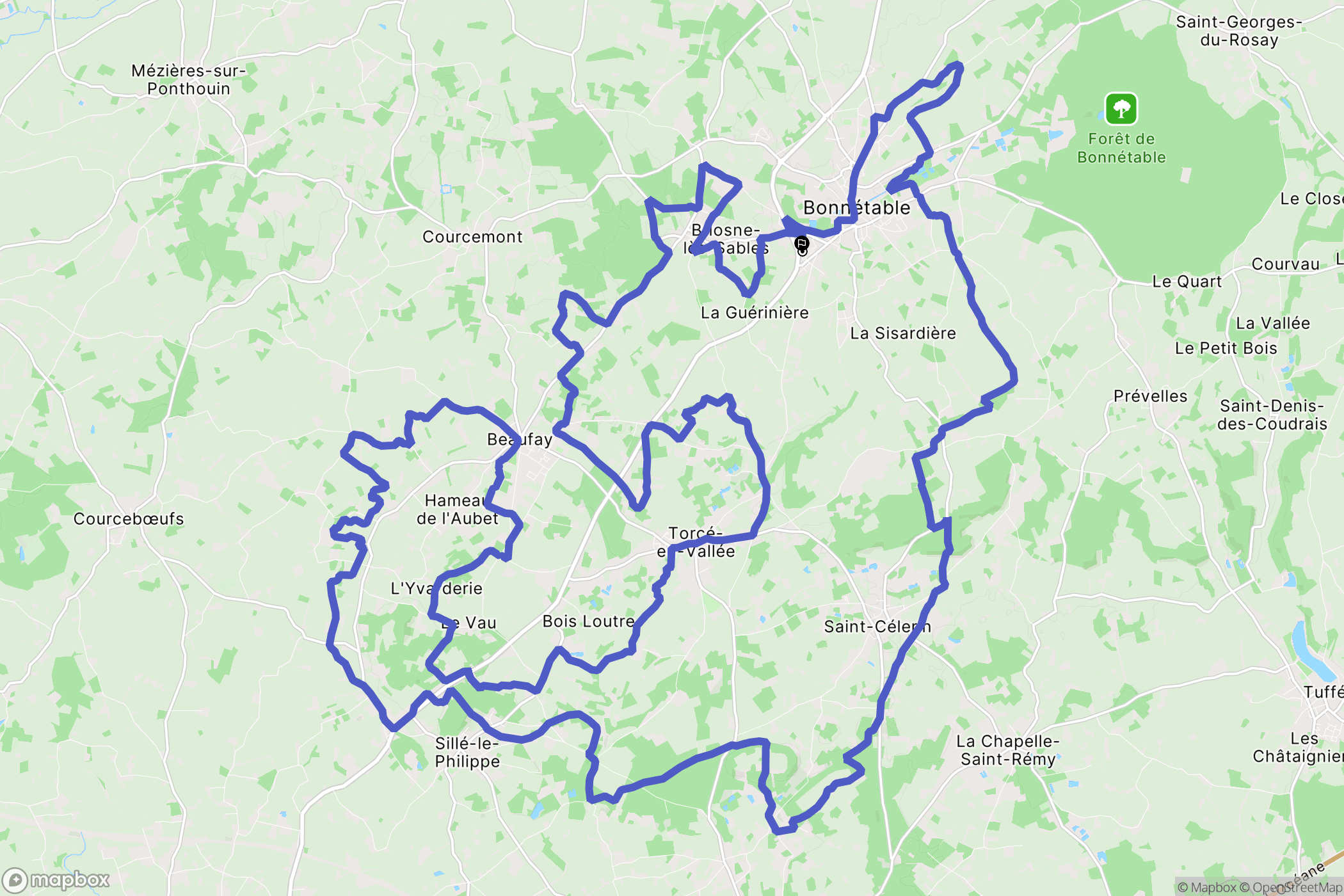 Bonnétable : carte du parcours de randonnée - France