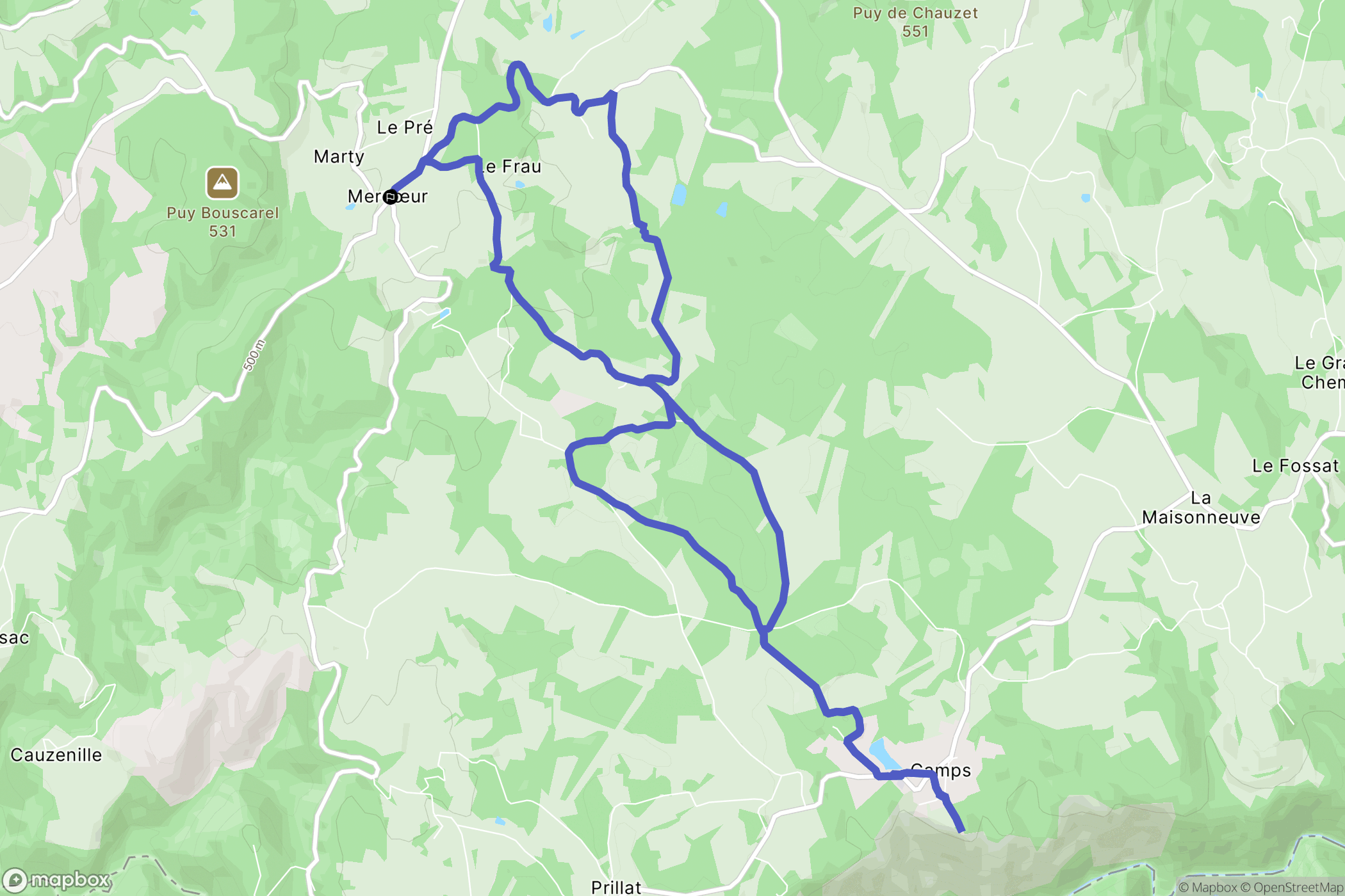 Mercœur : carte du parcours de randonnée - France