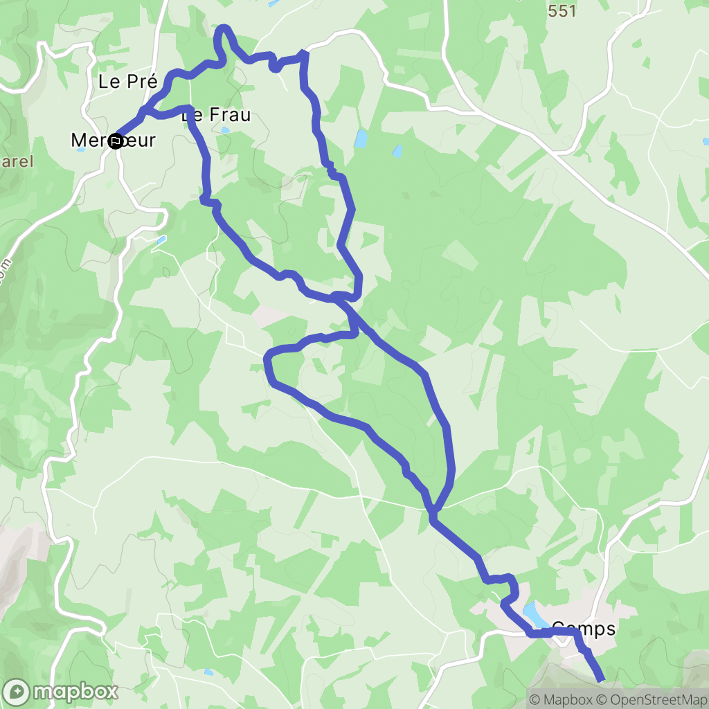 Mercœur : carte du parcours de randonnée - France