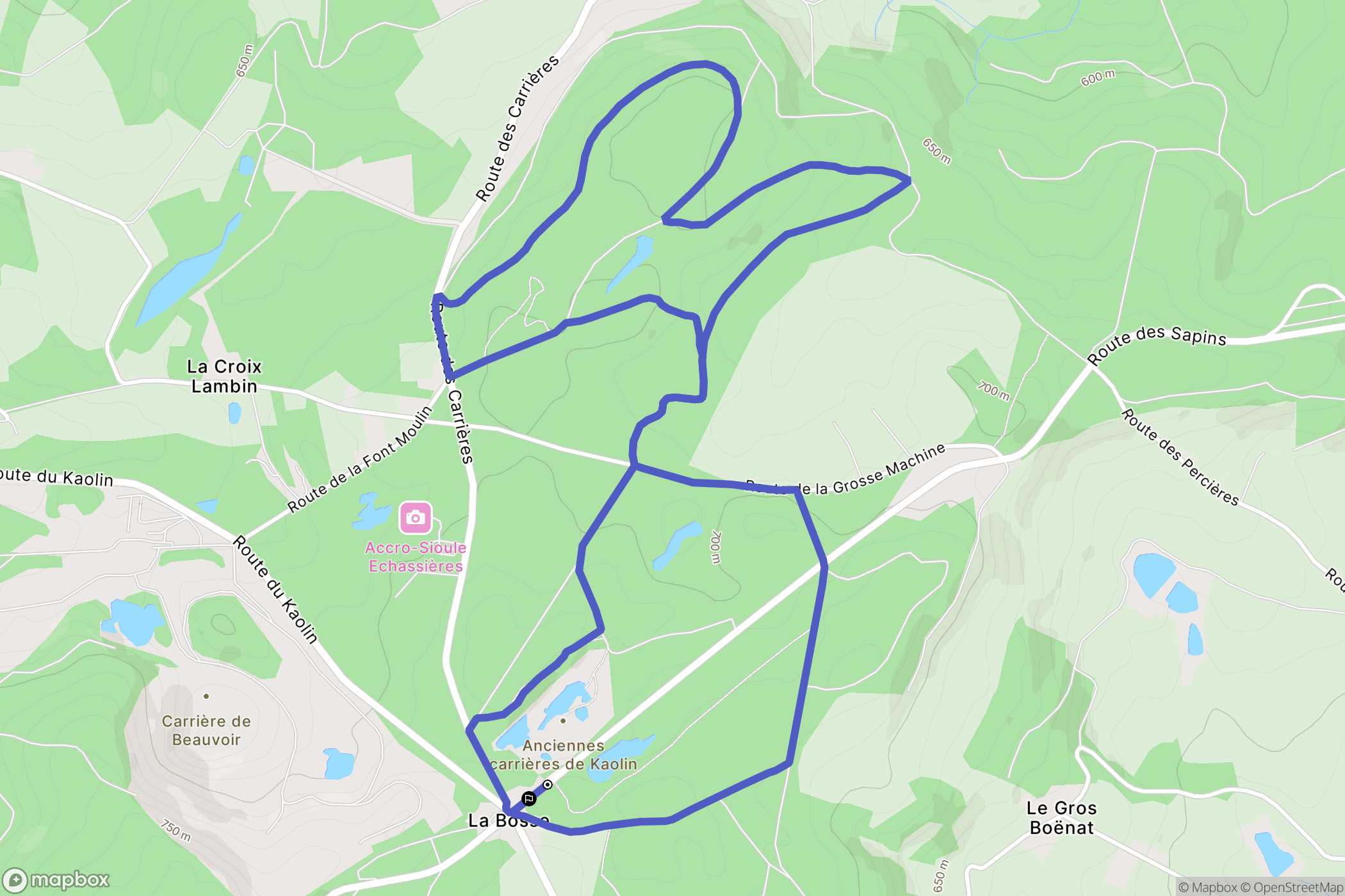 Échassières : carte du parcours de randonnée - France