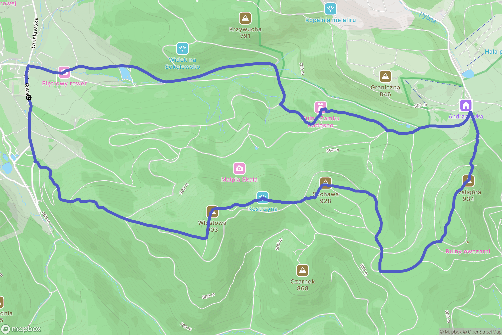 Sokołowsko: mapa trasy - Poland