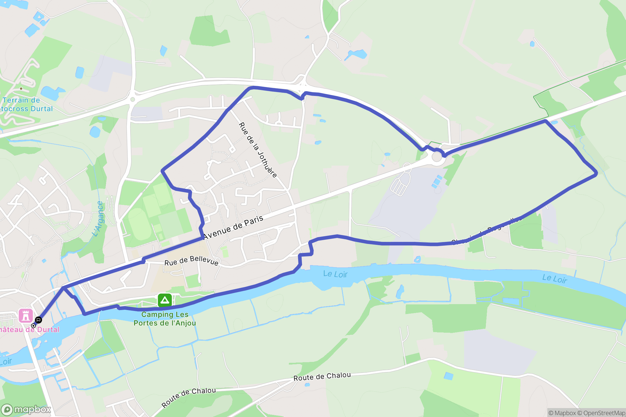 Durtal : carte du parcours de randonnée - France