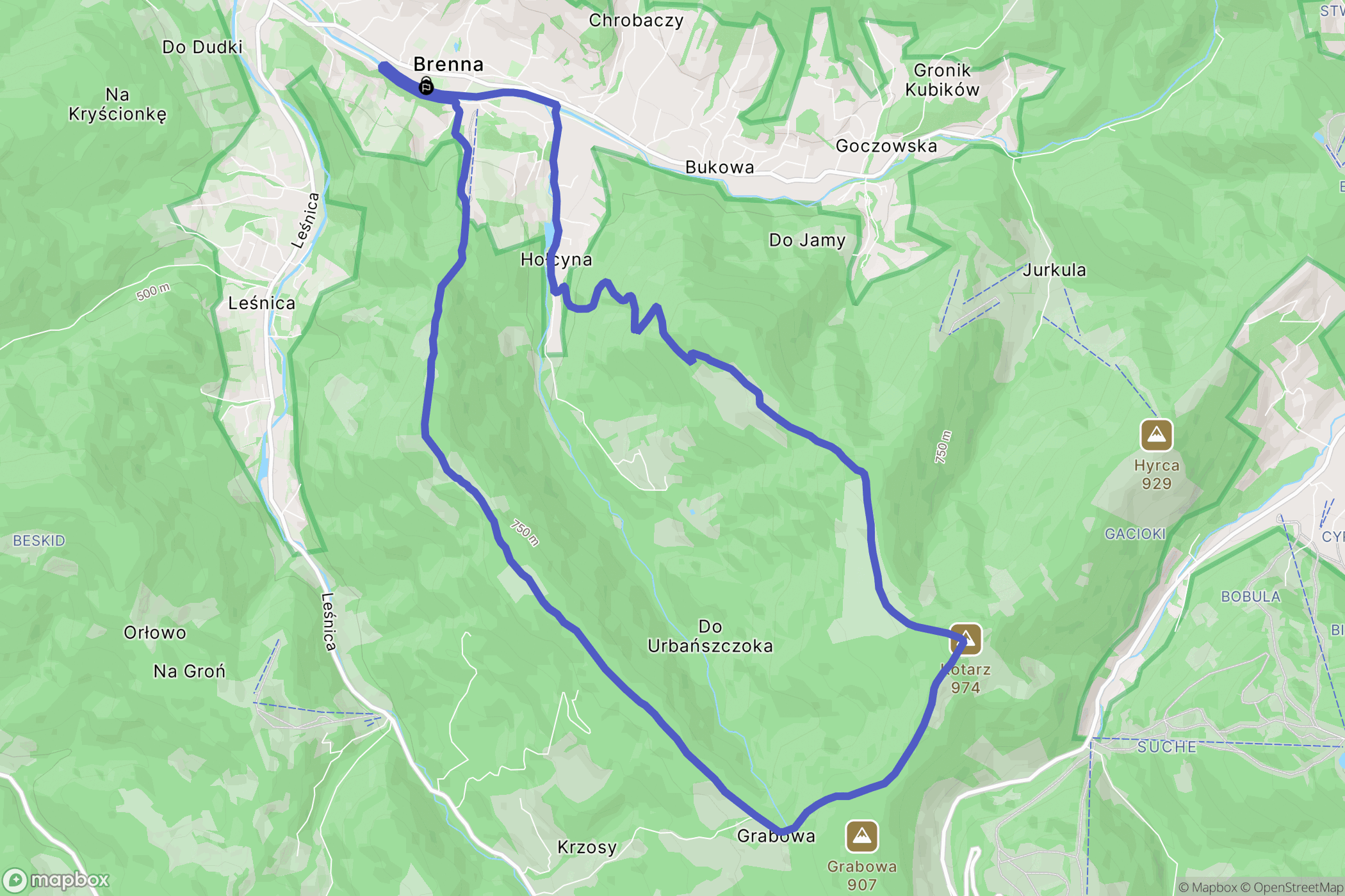 Brenna: mapa trasy - Poland
