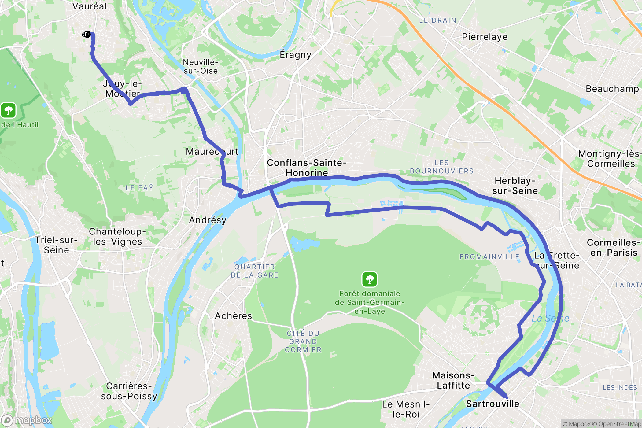 Vauréal : carte du parcours de randonnée - France