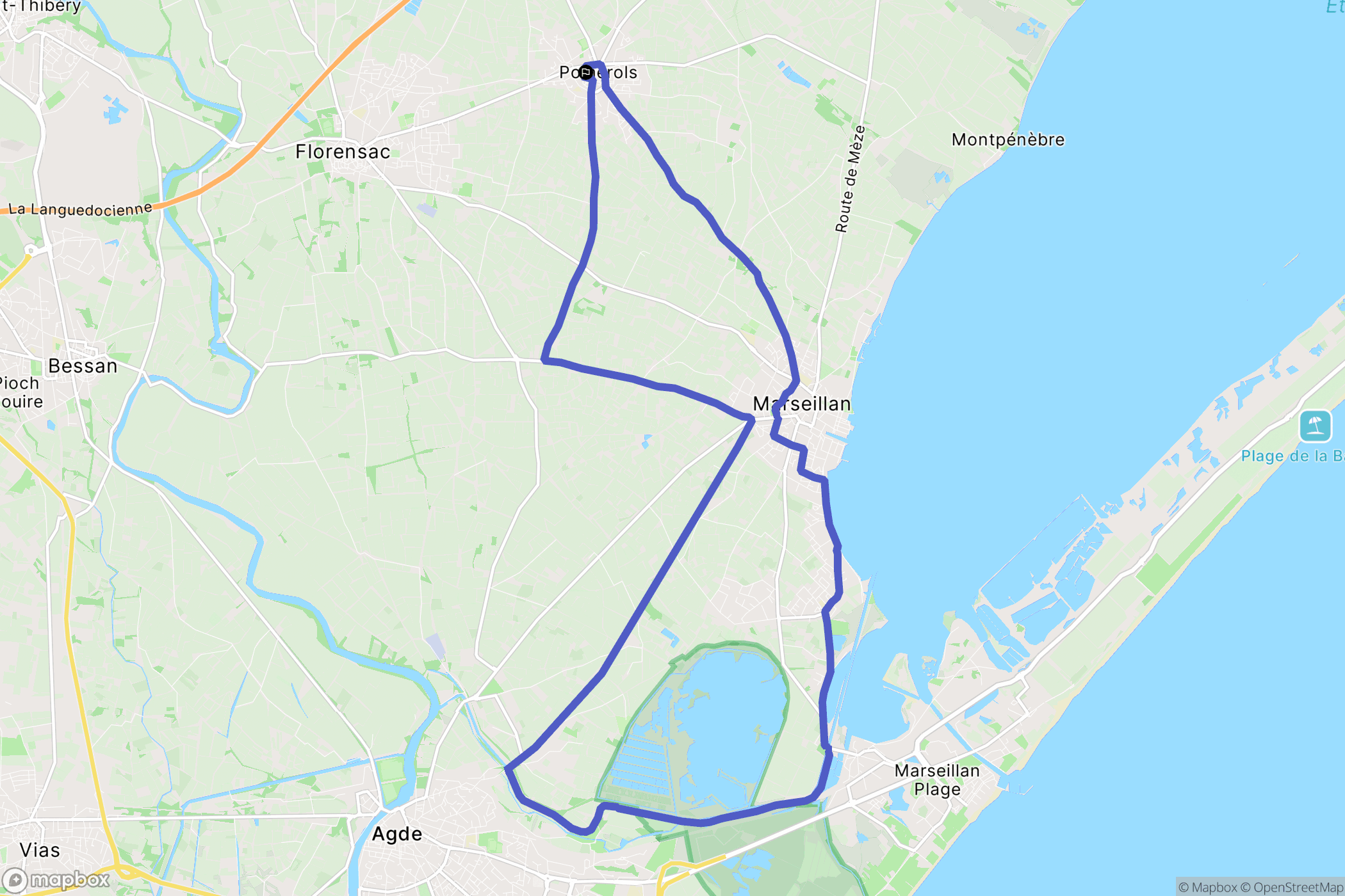 Pomérols : carte du parcours de randonnée - France