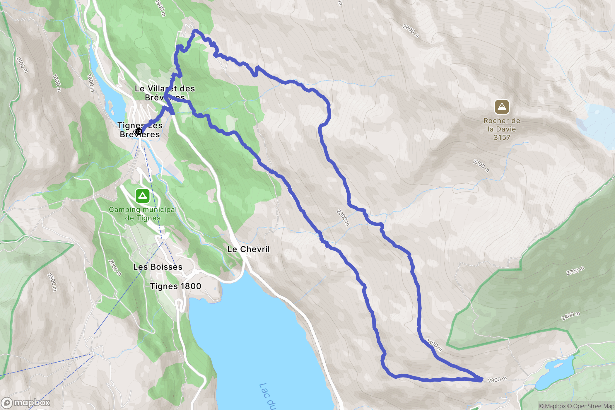 Tignes : carte du parcours de randonnée - France