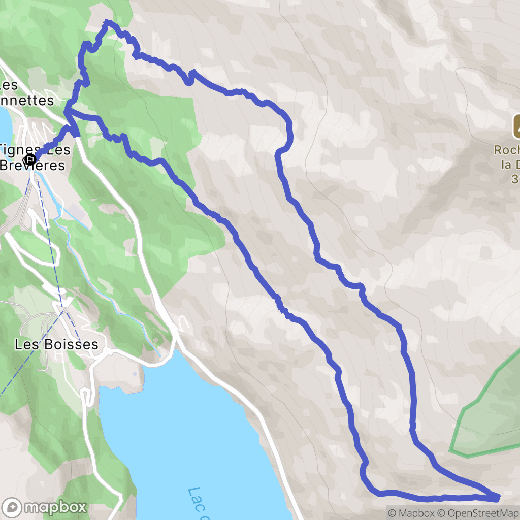 Tignes : carte du parcours de randonnée - France