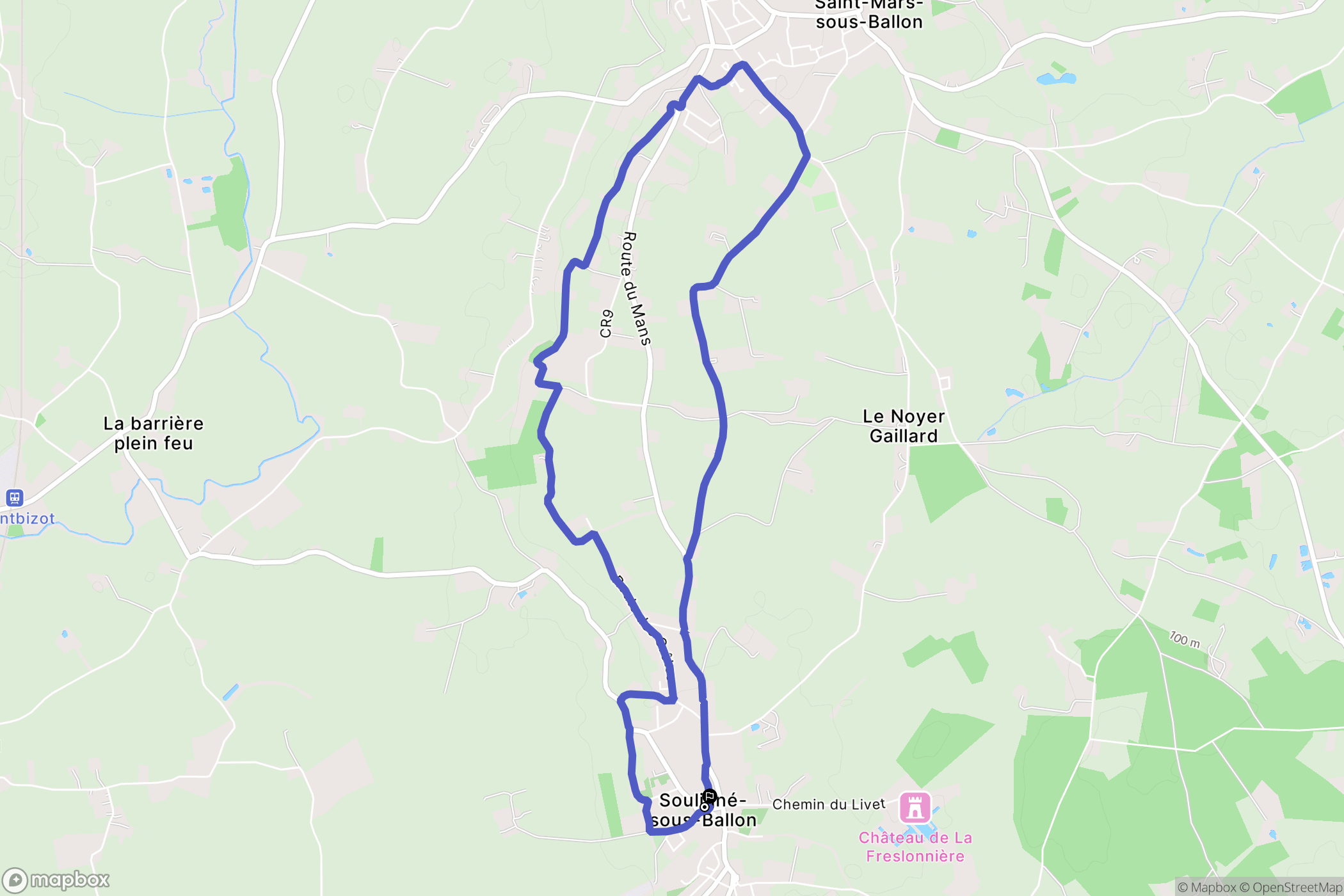 Souligné-sous-Ballon : carte du parcours de randonnée - France