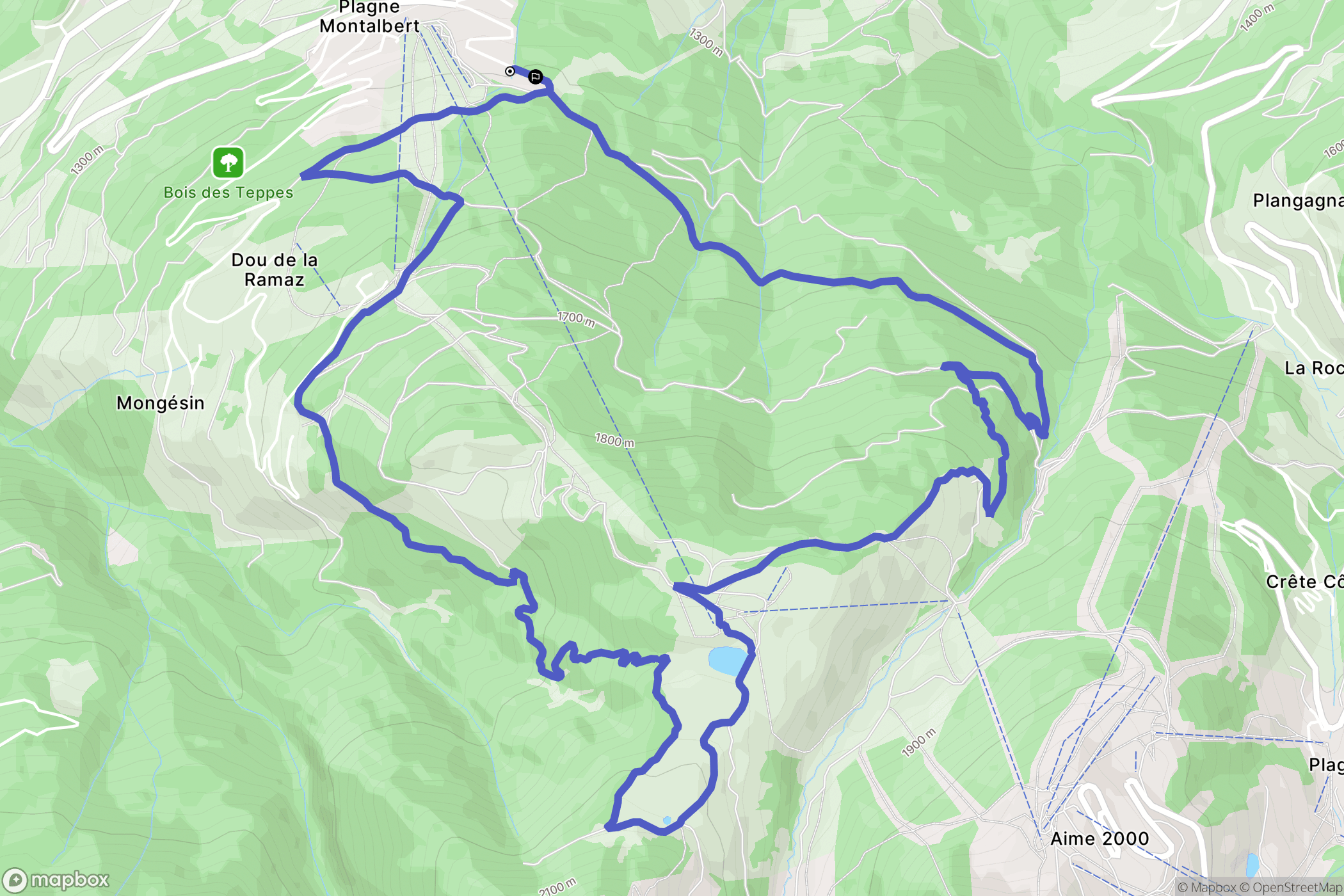 Aime-la-Plagne : carte du parcours de randonnée - France