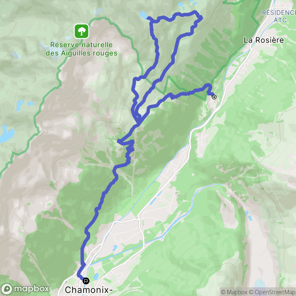 Chamonix-Mont-Blanc : carte du parcours de randonnée - France