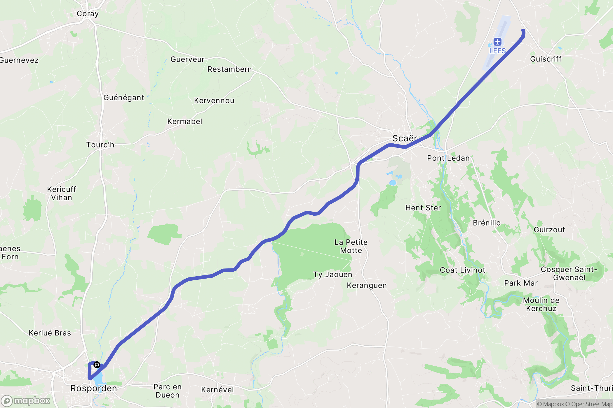 Rosporden : carte du parcours de randonnée - France
