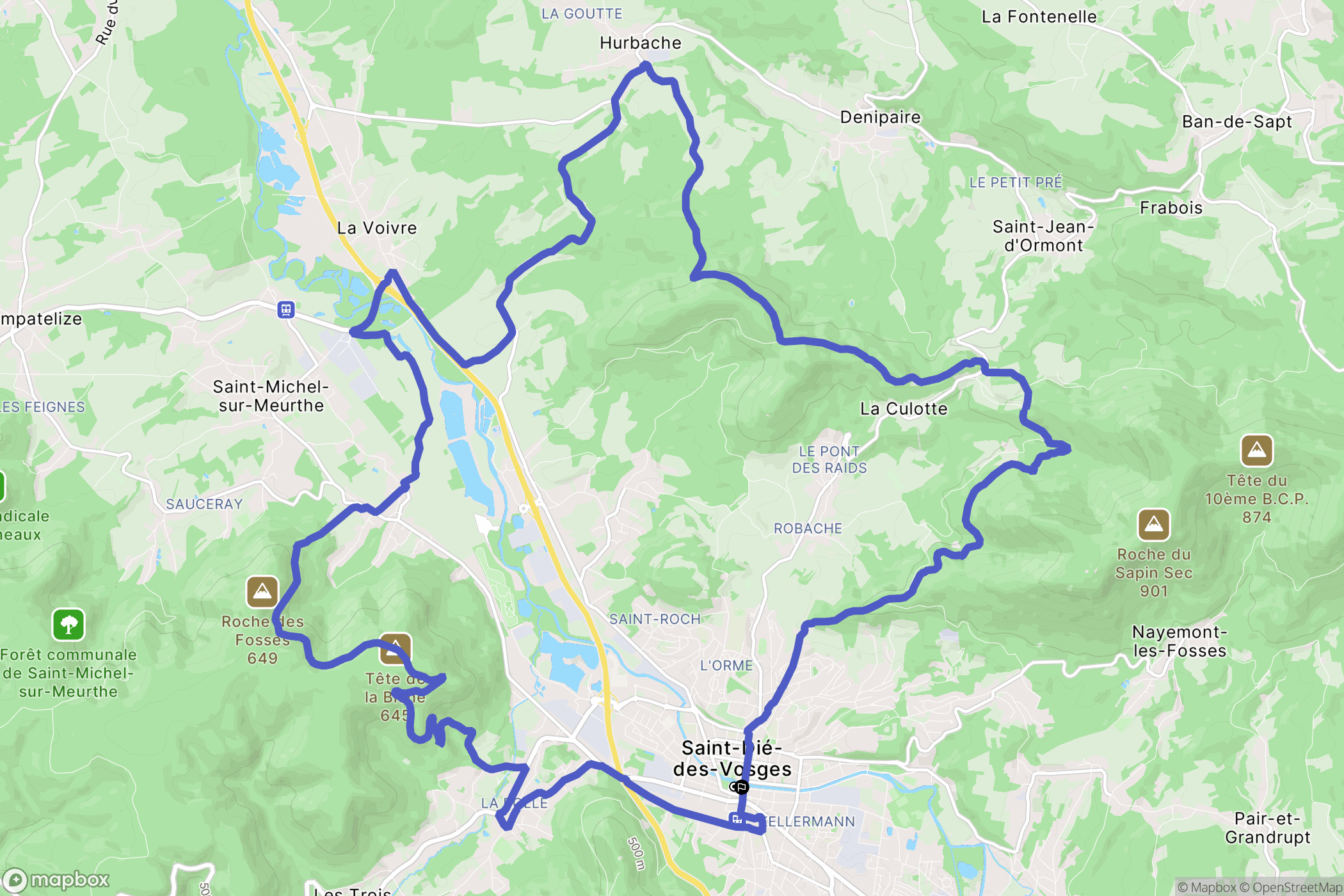 Saint-Dié-des-Vosges : carte du parcours de randonnée - France