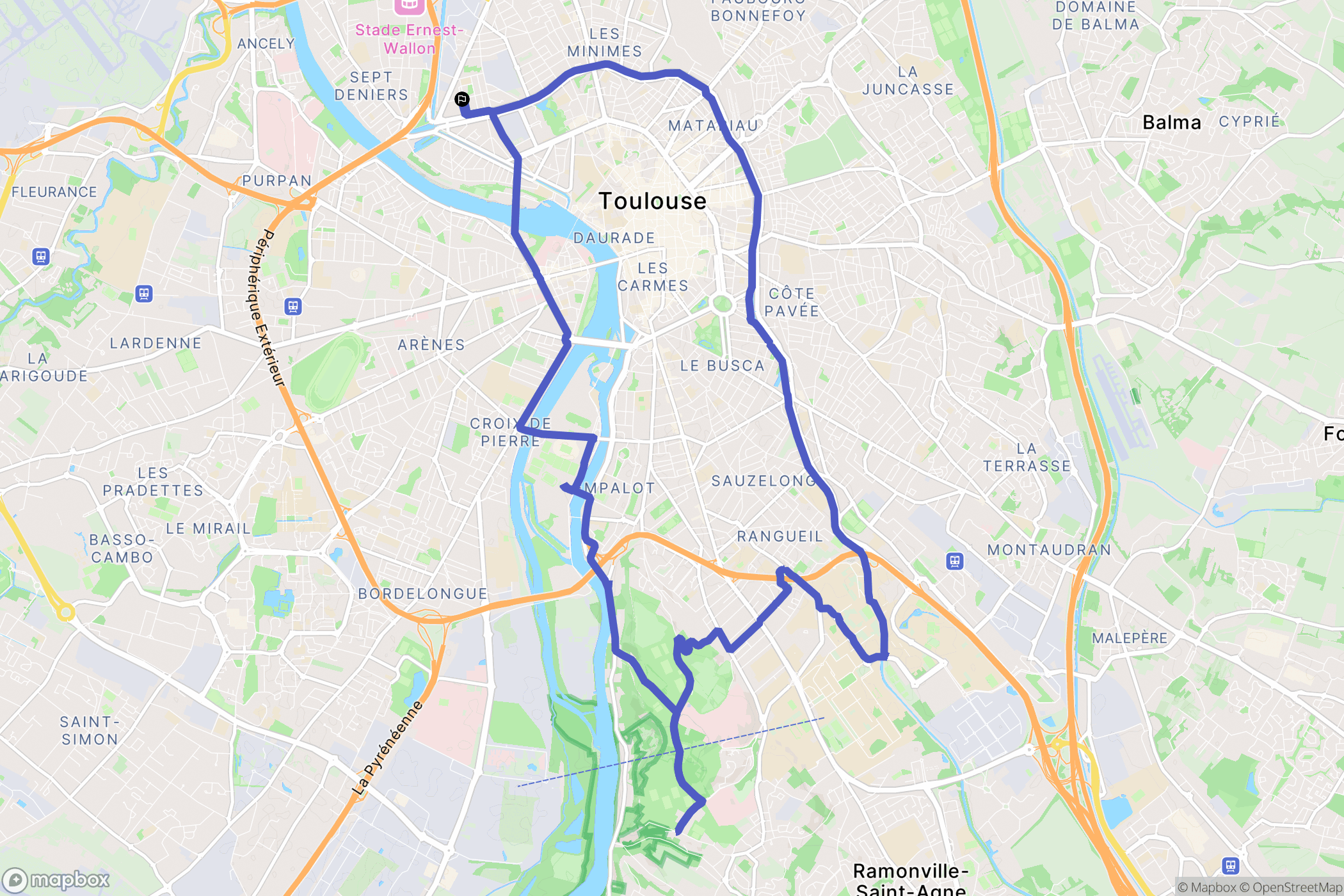 Toulouse : carte du parcours de randonnée - France