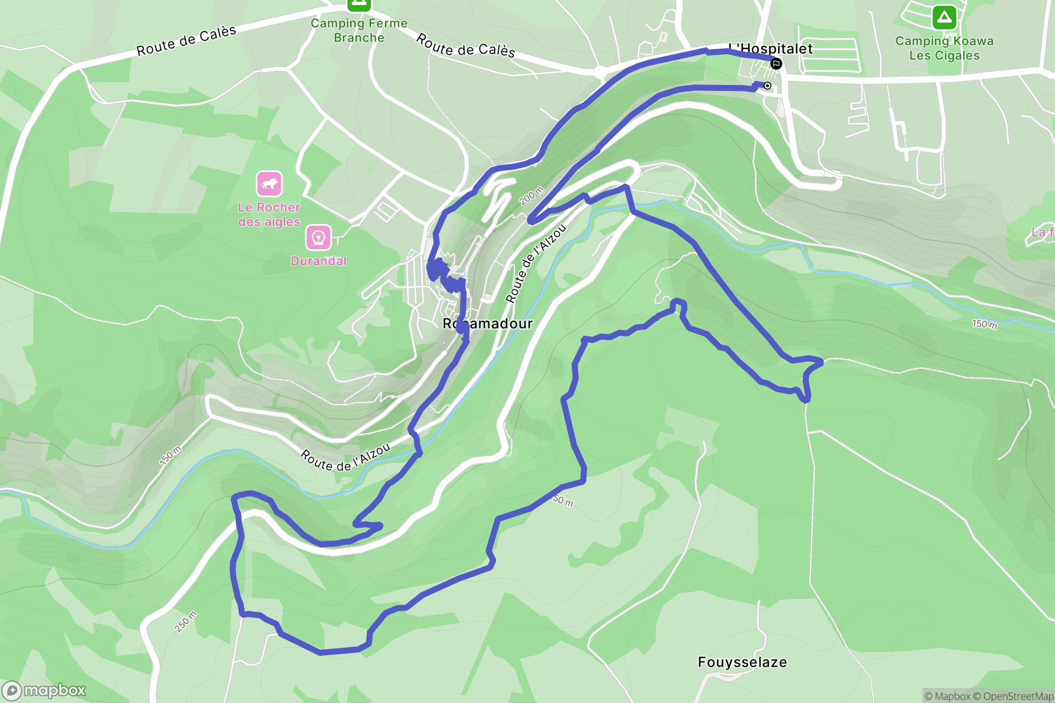 Rocamadour : carte du parcours de randonnée - France