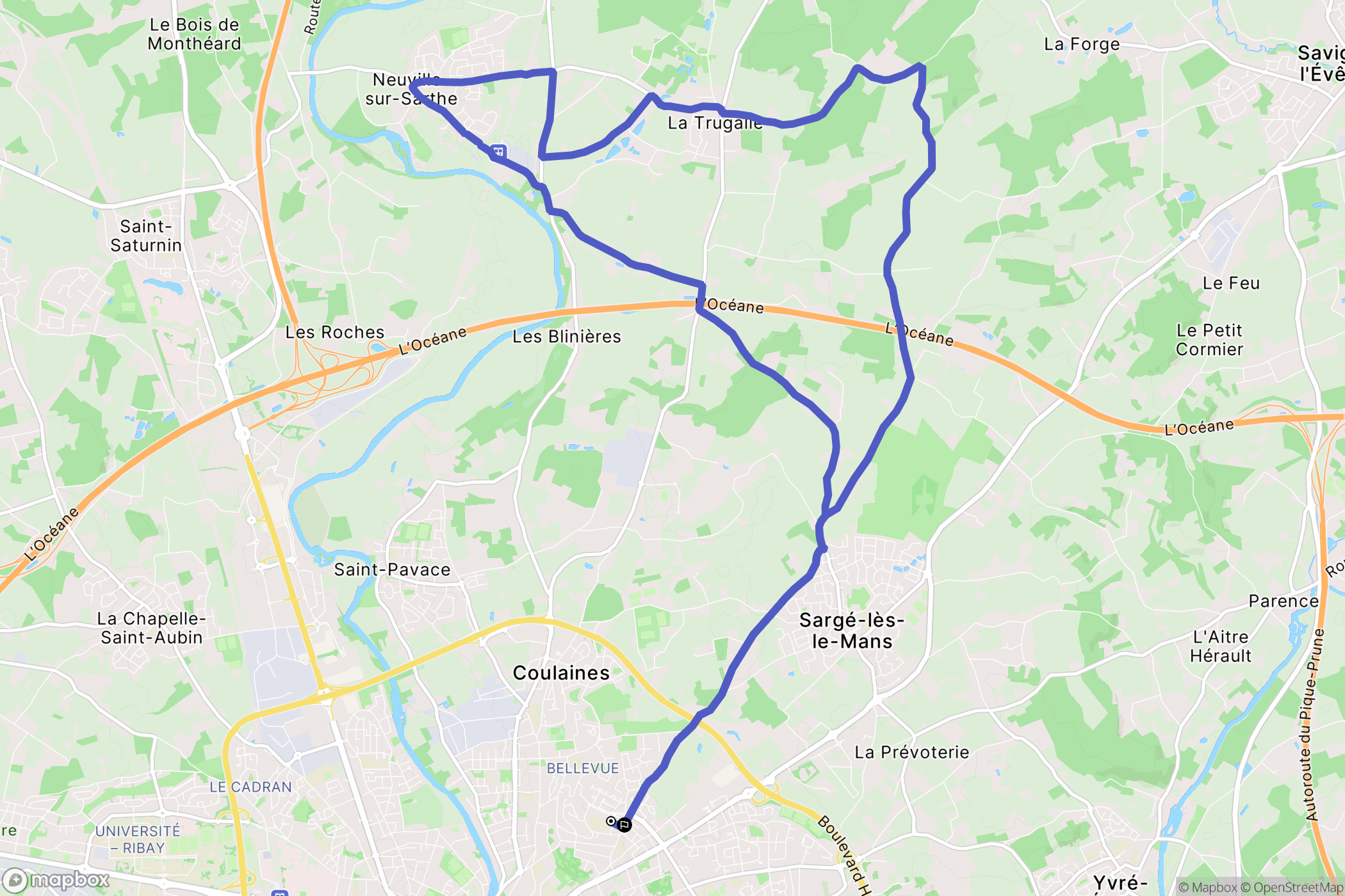 Le Mans : carte du parcours de randonnée - France