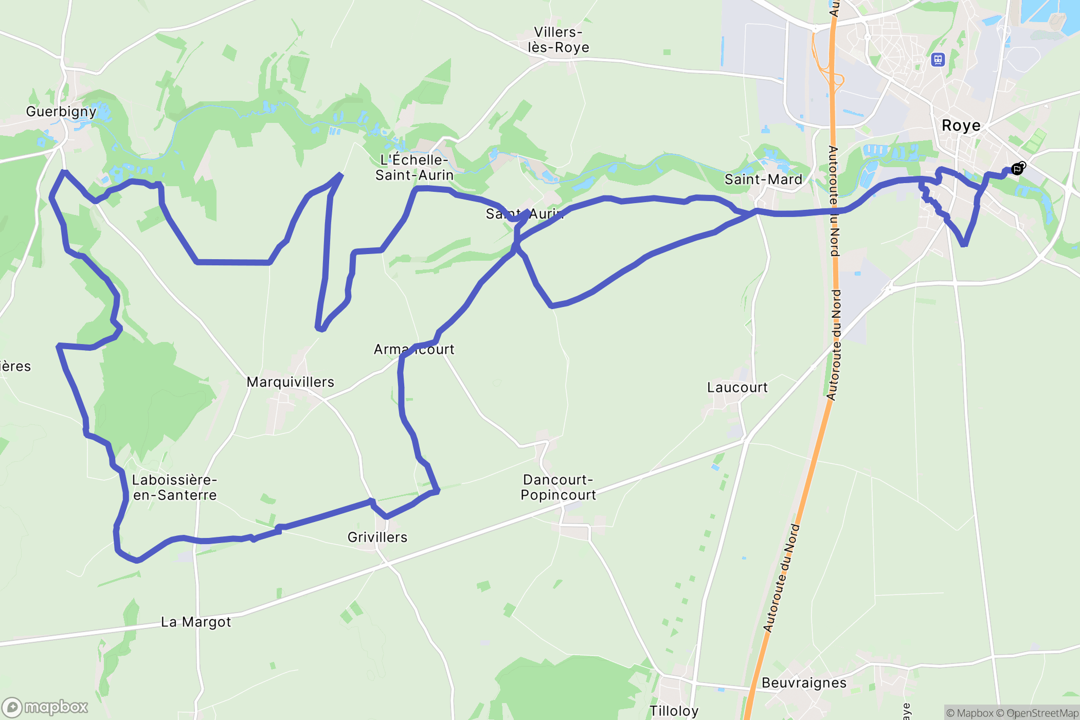 Roye : carte du parcours de randonnée - France