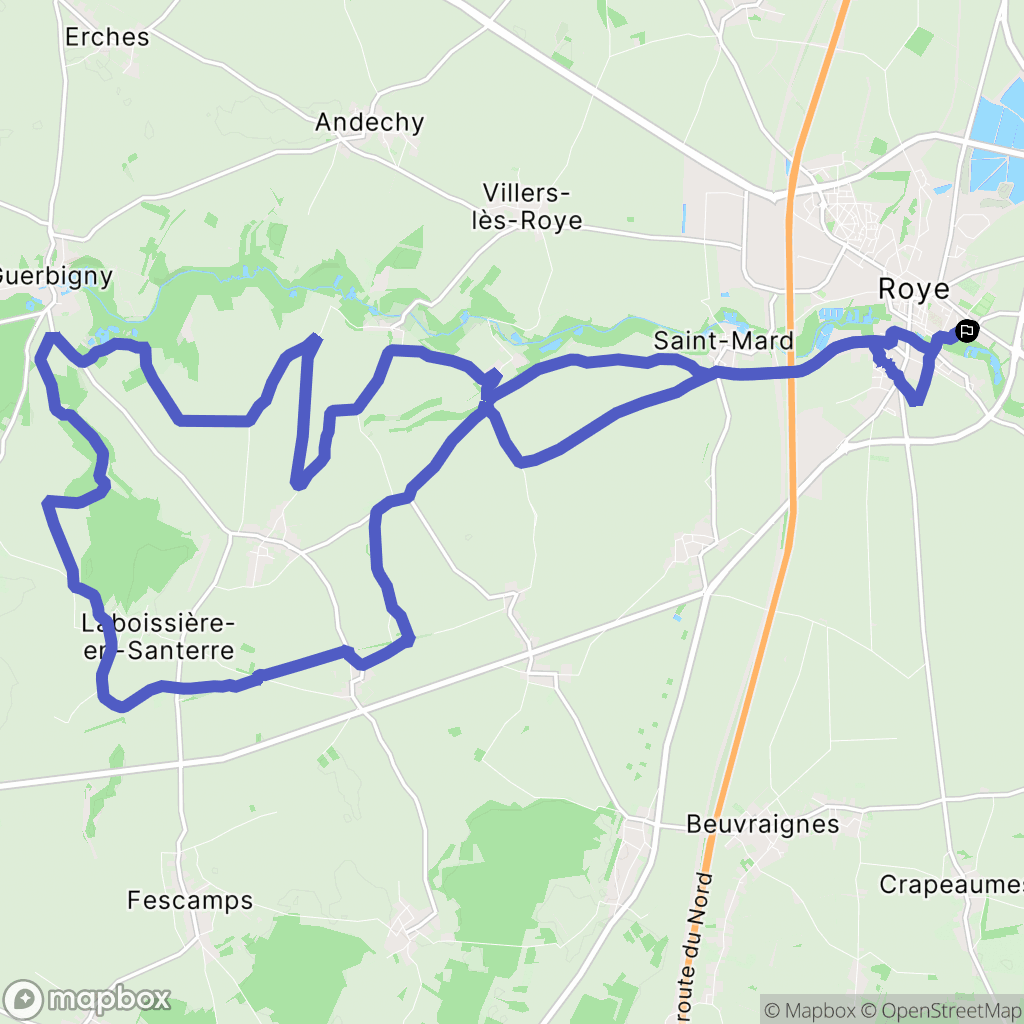 Roye : carte du parcours de randonnée - France