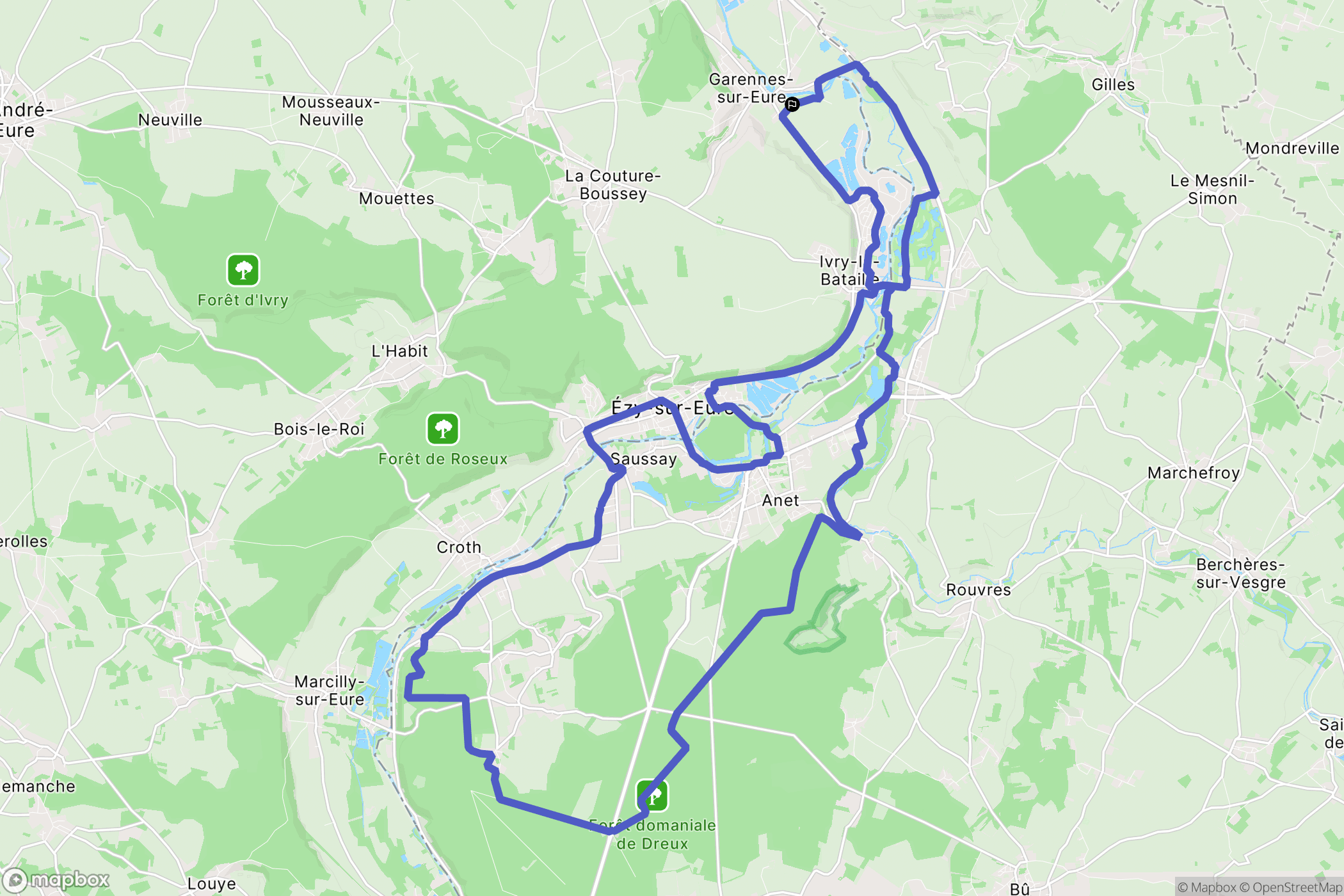 Garennes-sur-Eure : carte du parcours de randonnée - France
