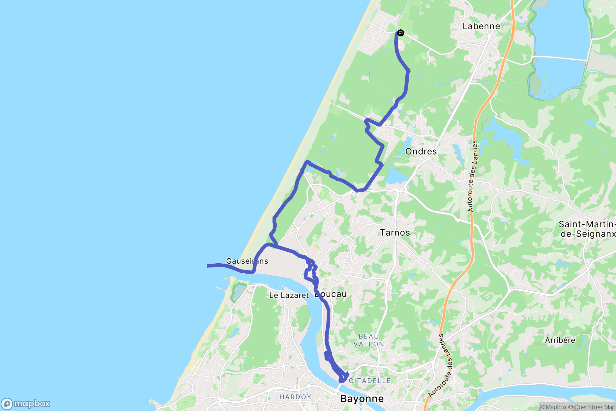 Labenne : carte du parcours de randonnée - France