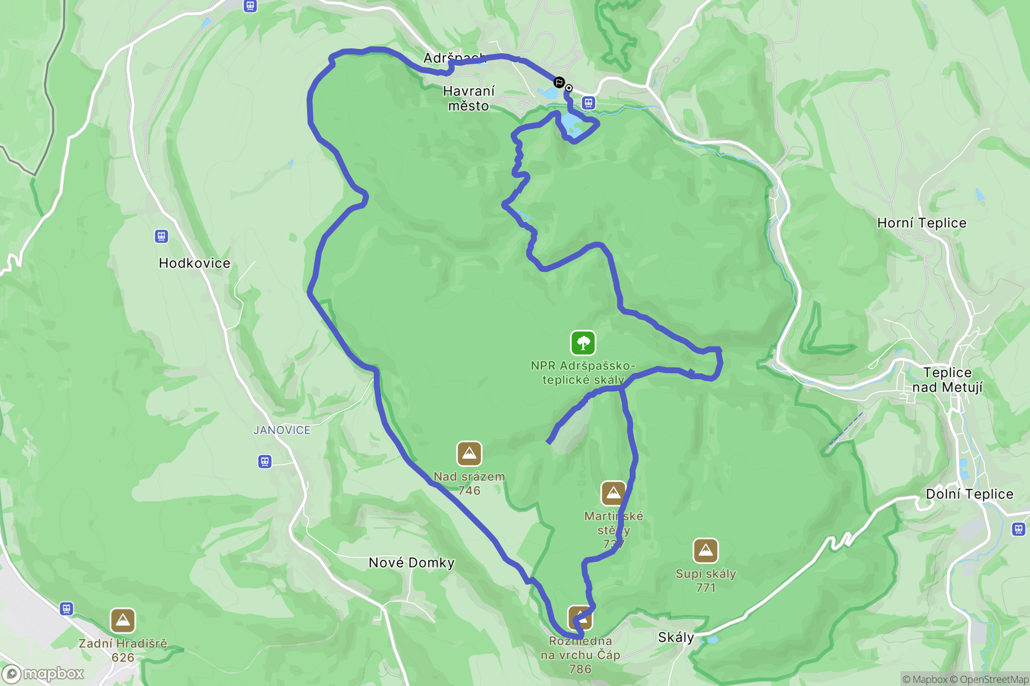 Adršpach: mapa trasy - Czechia