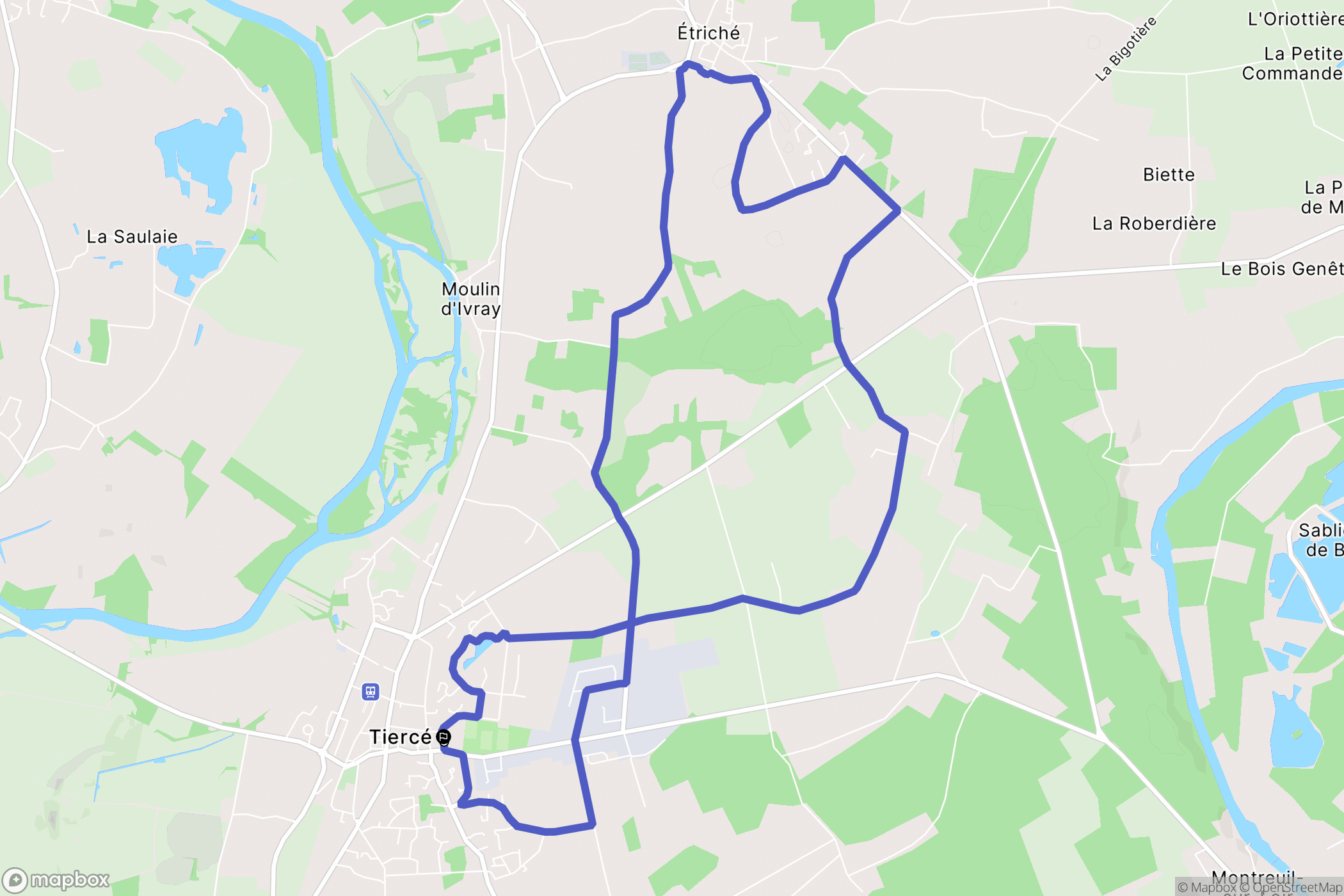 Tiercé : carte du parcours de randonnée - France