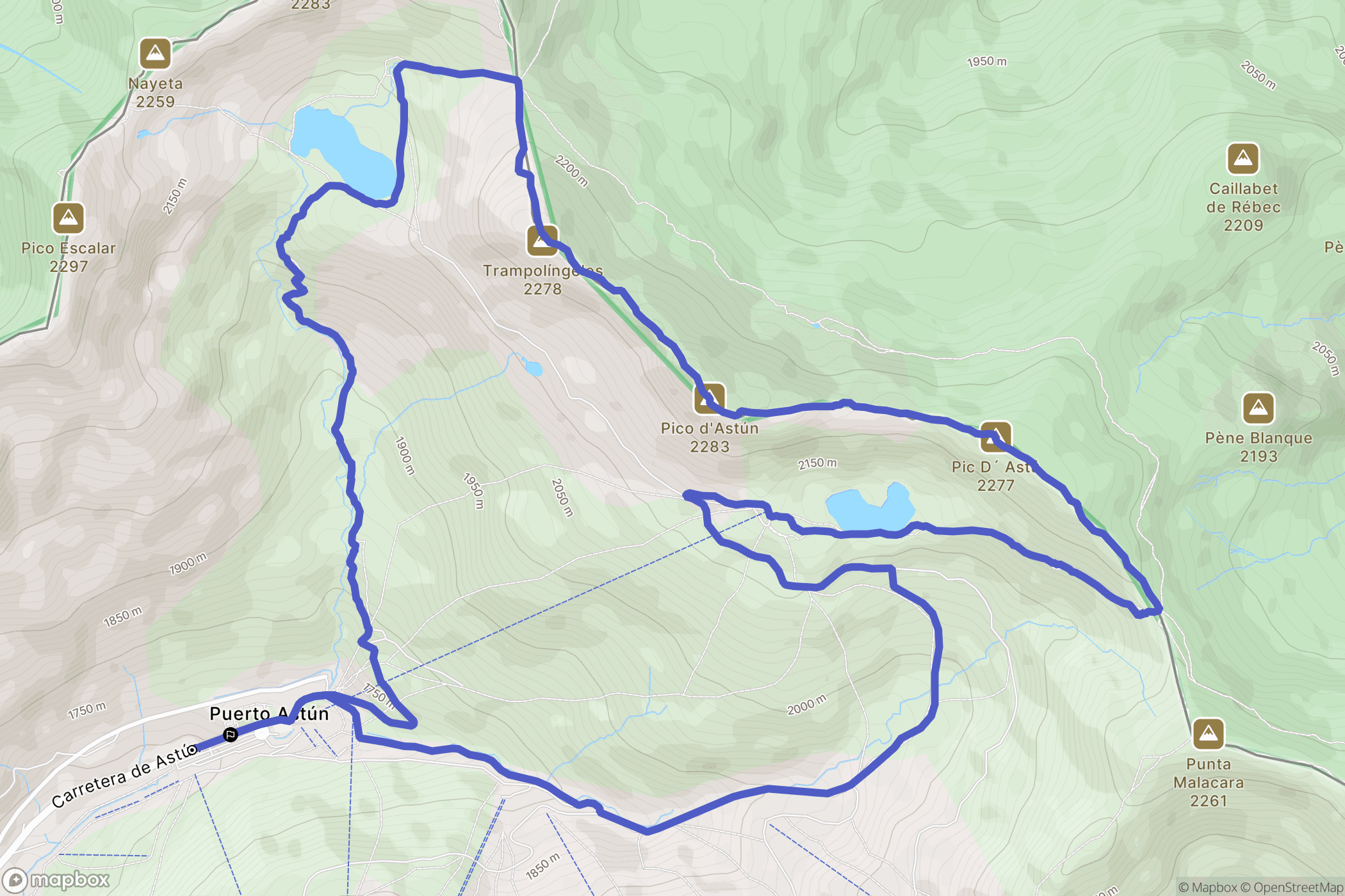 Astún : carte du parcours de randonnée - Spain