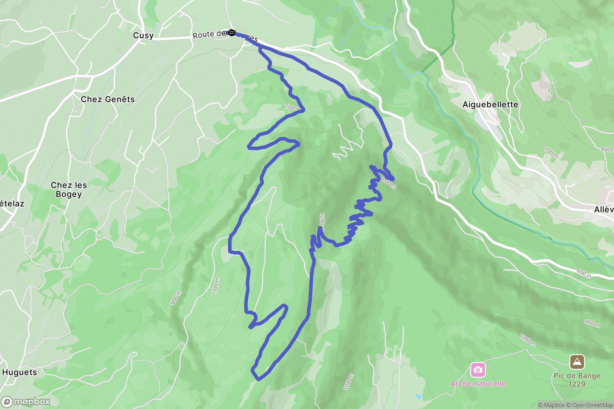 Cusy : carte du parcours de randonnée - France