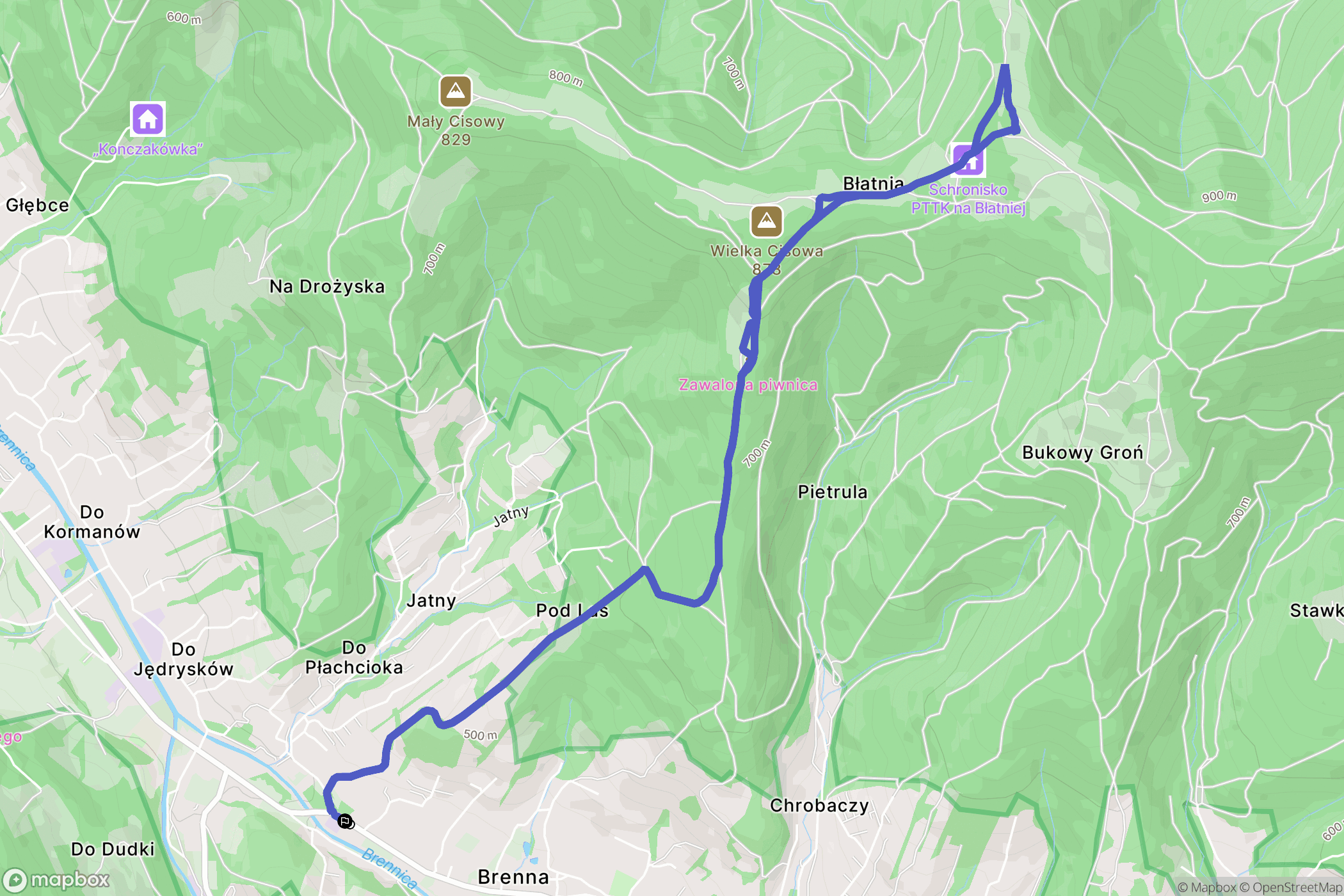 Brenna: mapa trasy - Poland