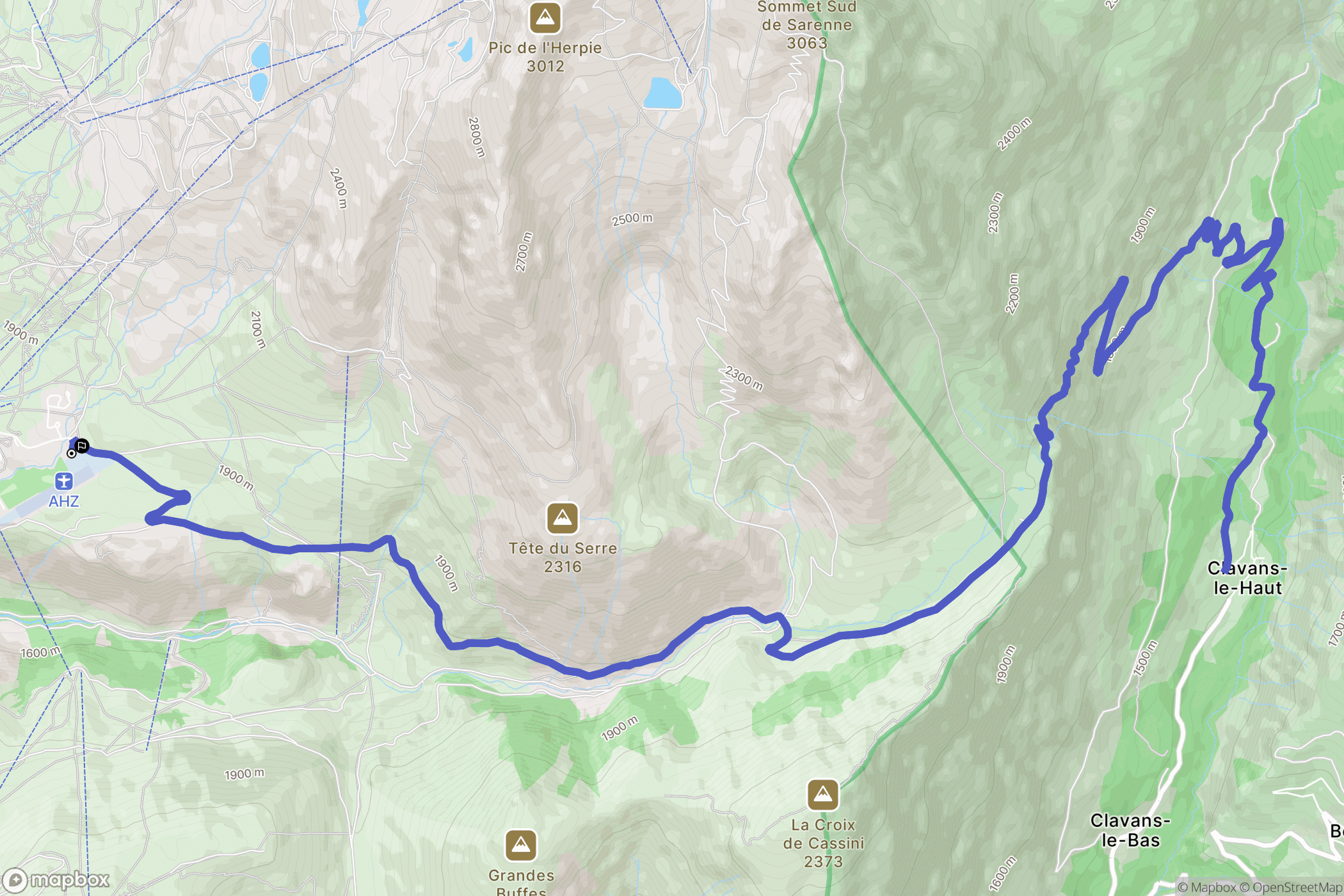 Huez : carte du parcours de randonnée - France