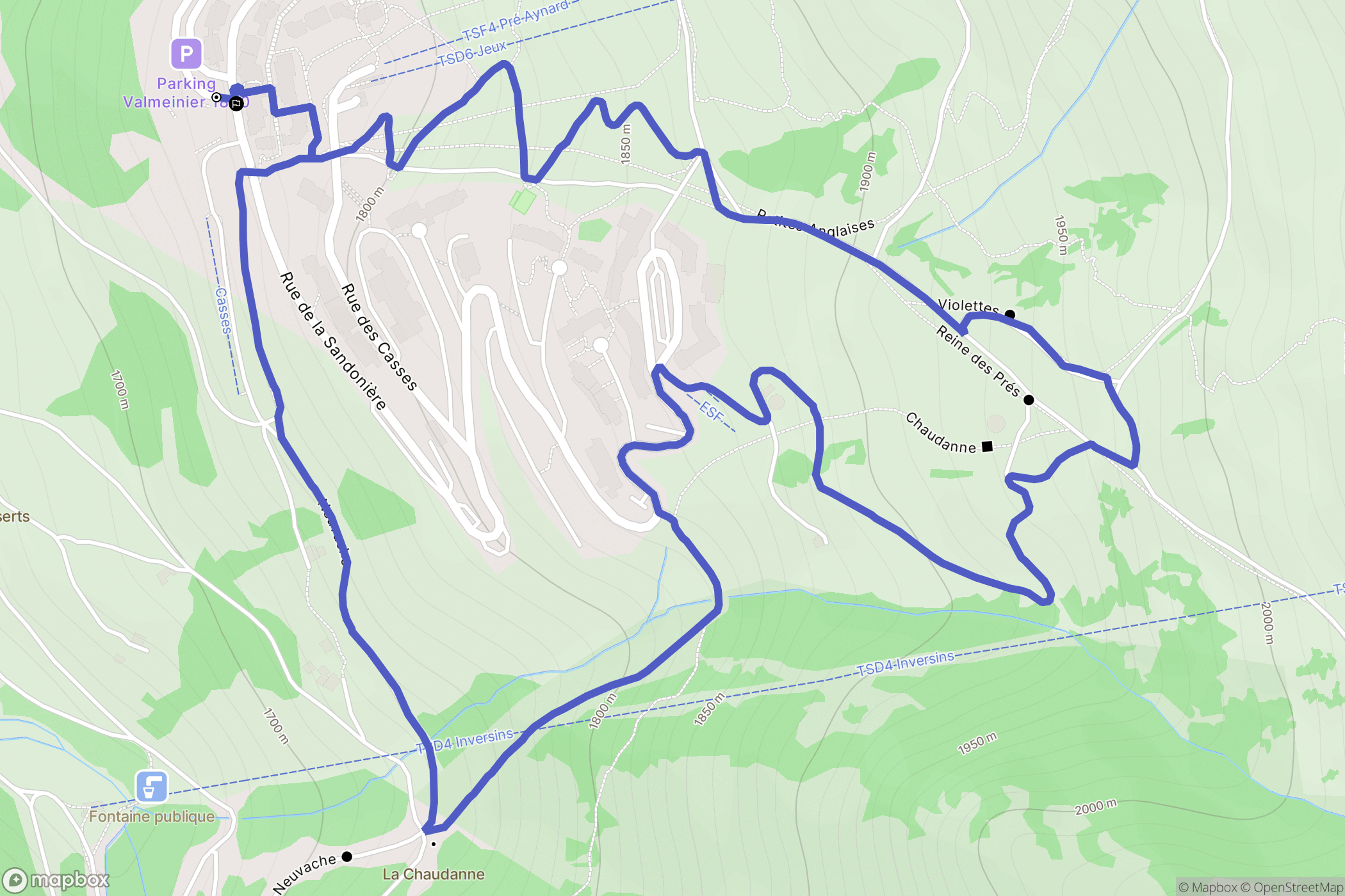 Valmeinier : carte du parcours de randonnée - France