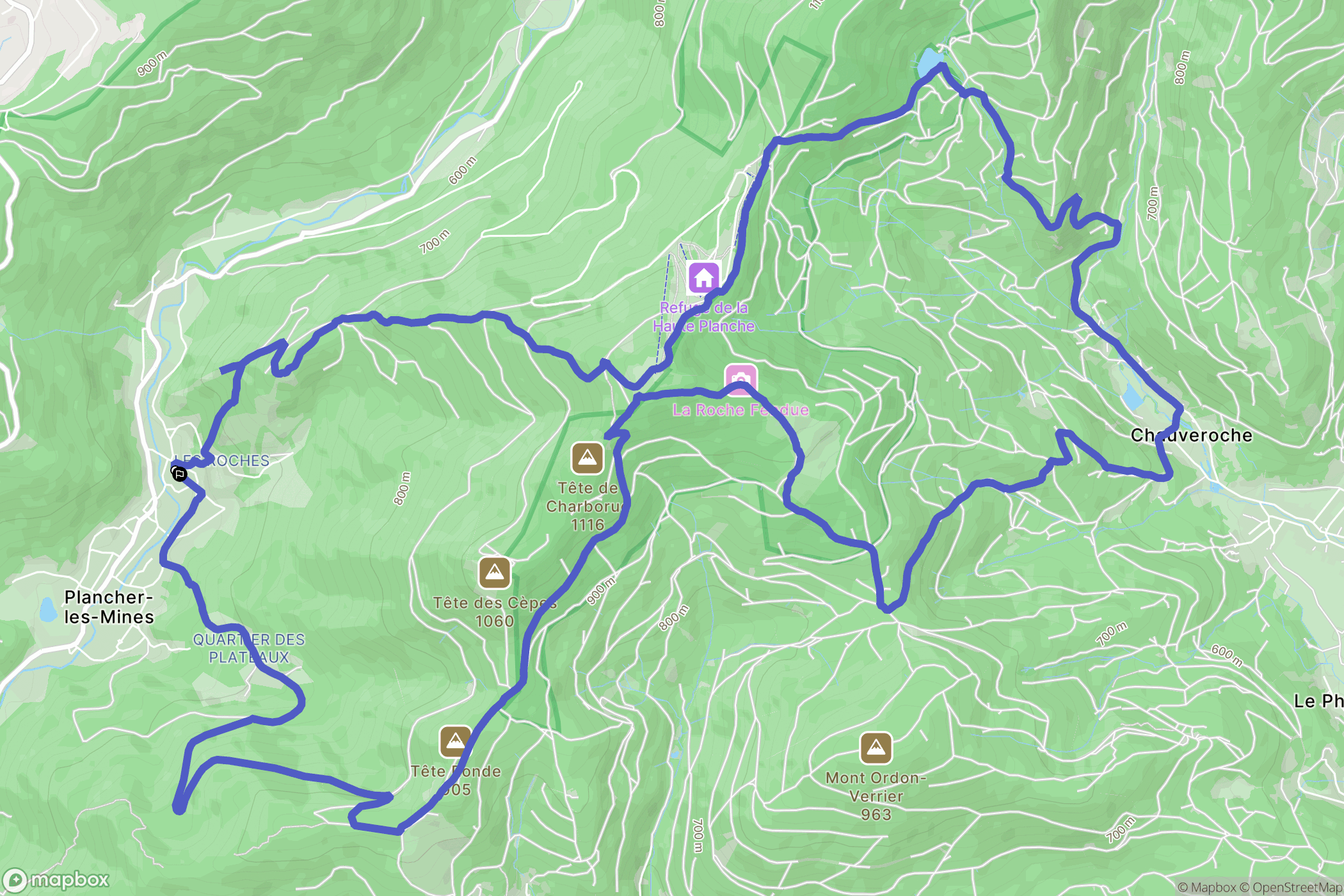 Plancher-les-Mines : carte du parcours de randonnée - France