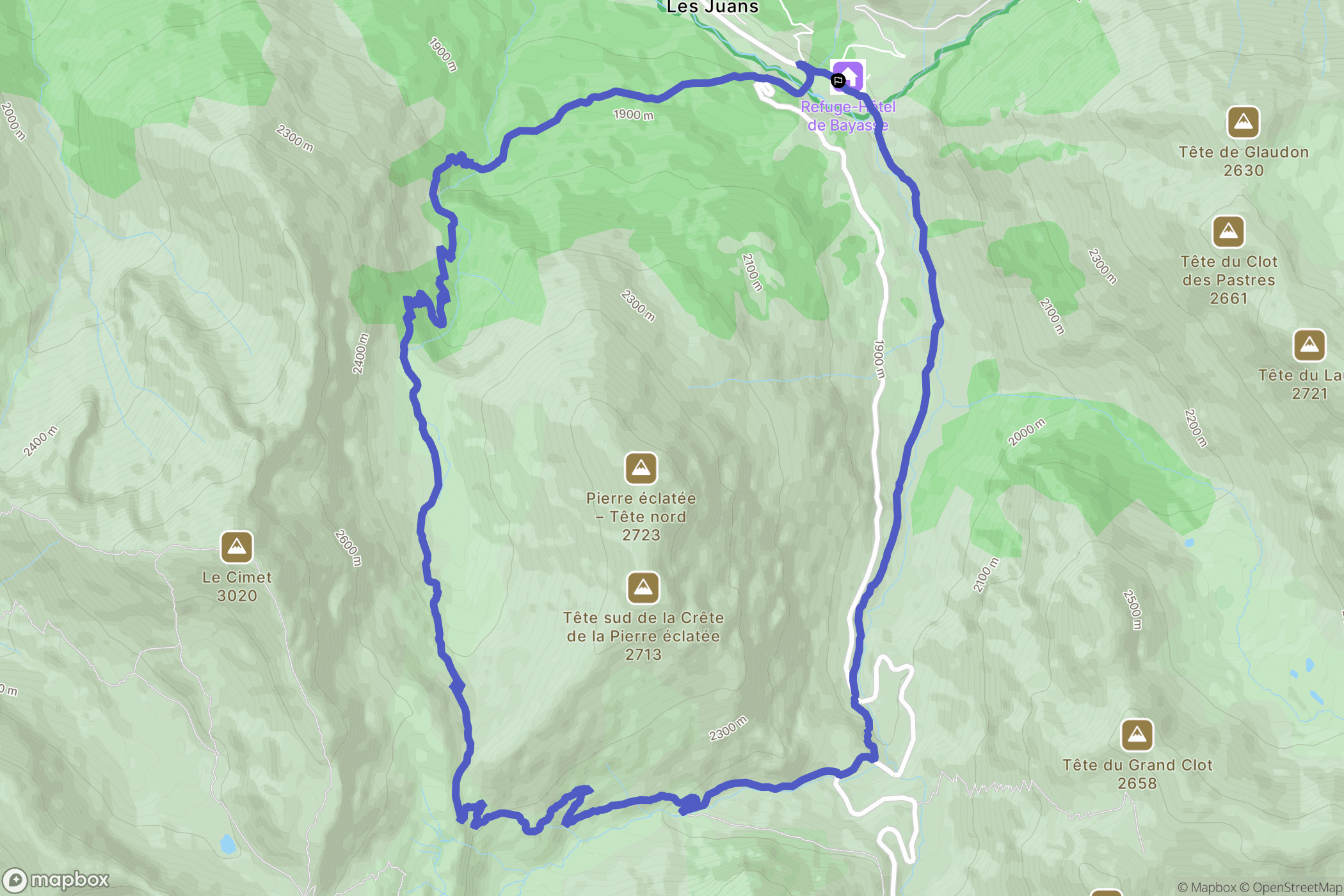 Uvernet-Fours : carte du parcours de randonnée - France