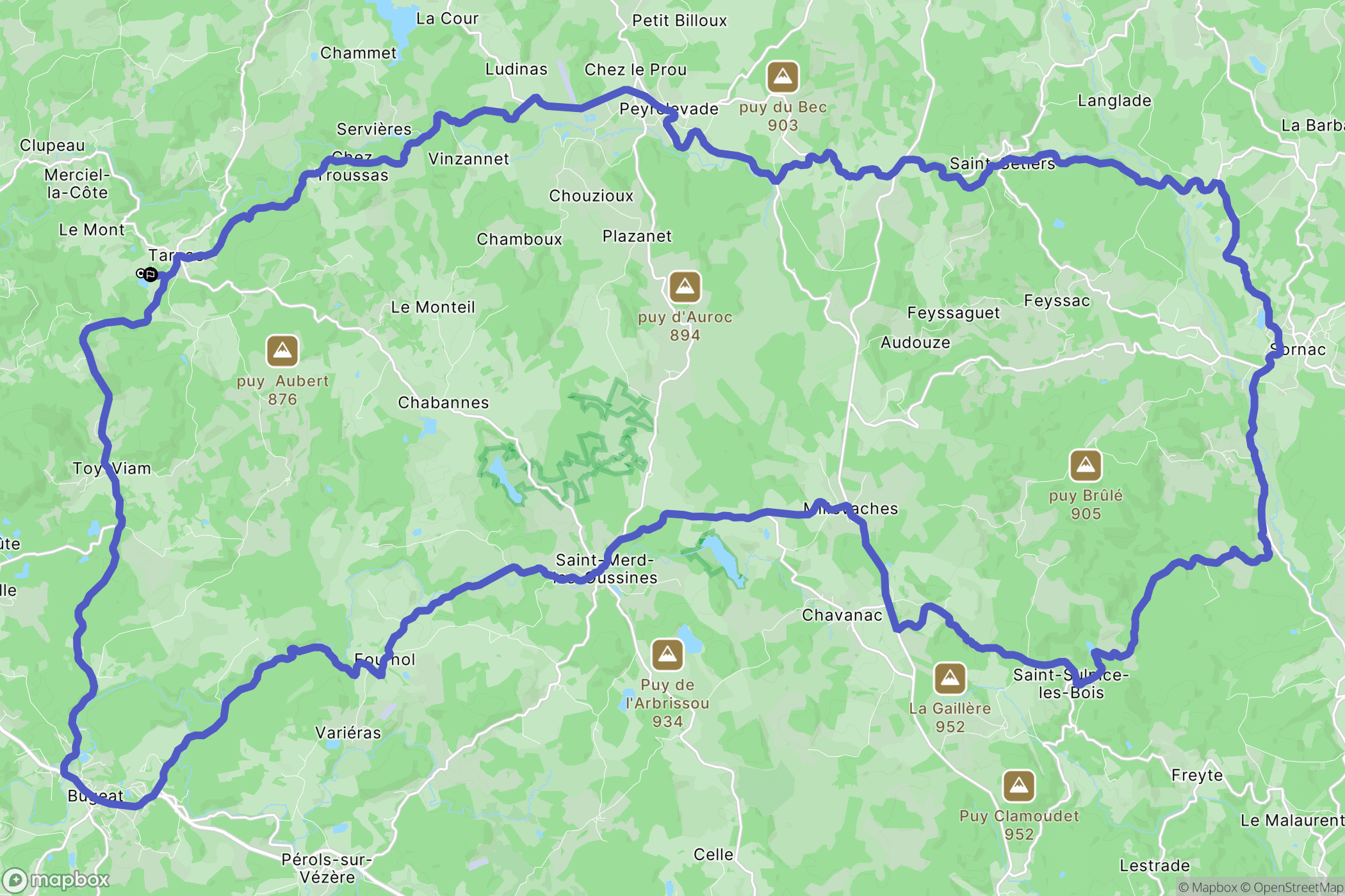 Tarnac : carte du parcours de randonnée - France