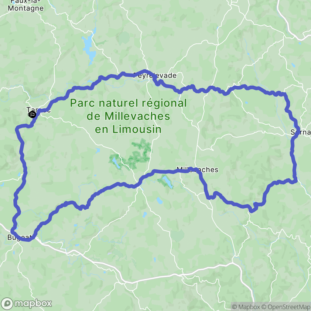 Tarnac : carte du parcours de randonnée - France