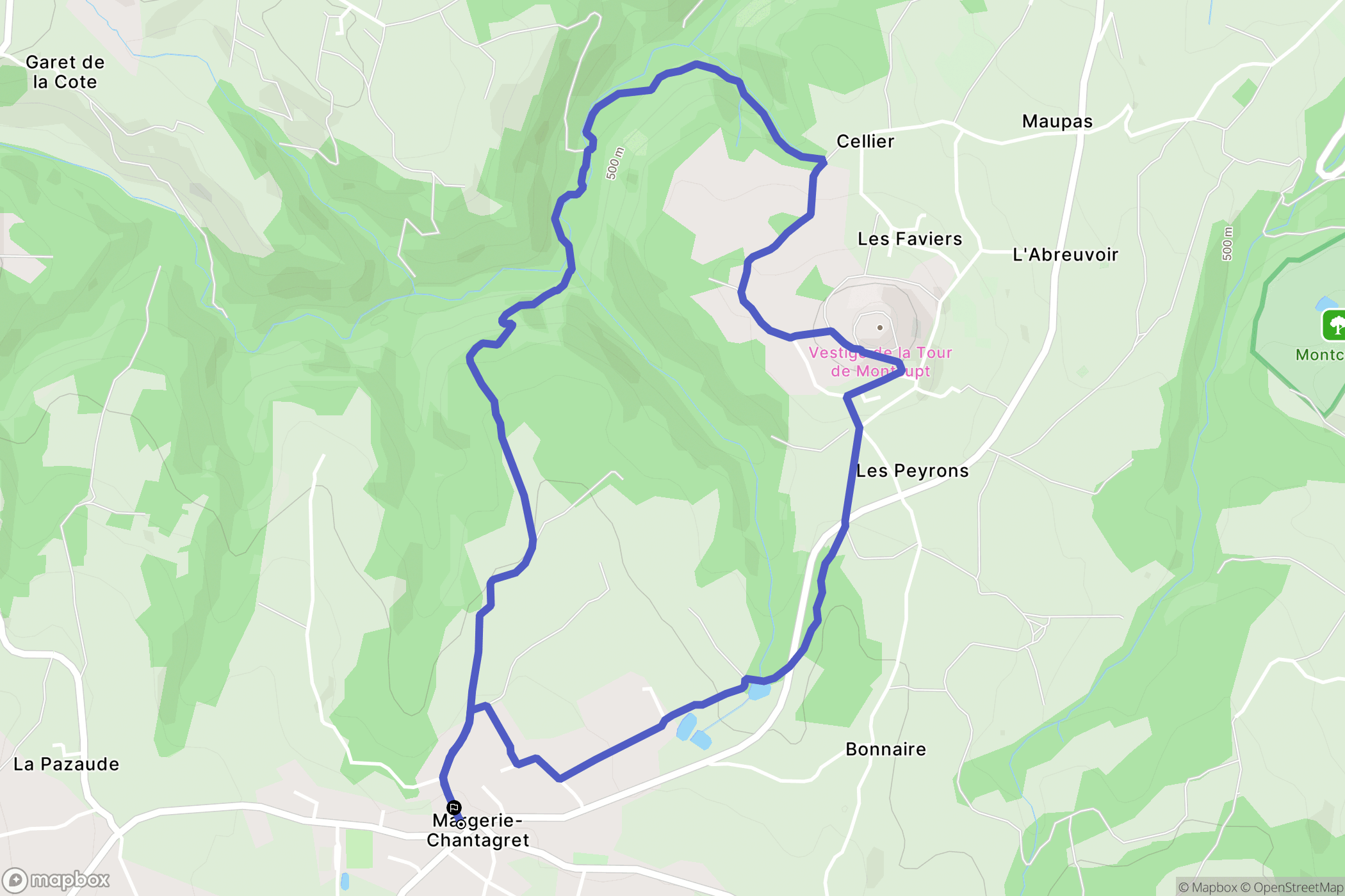 Margerie-Chantagret : carte du parcours de randonnée - France