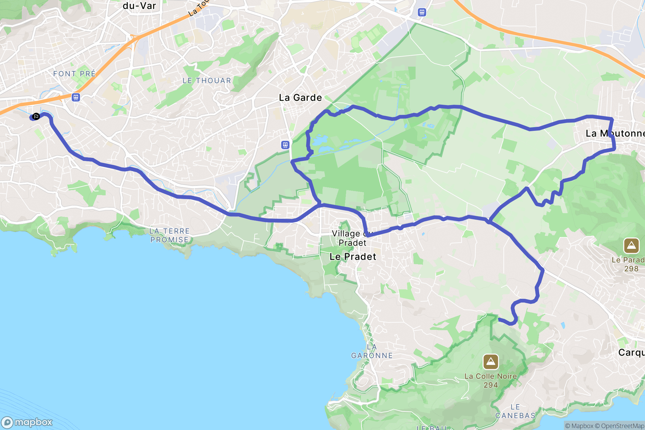 Toulon : carte du parcours de randonnée - France